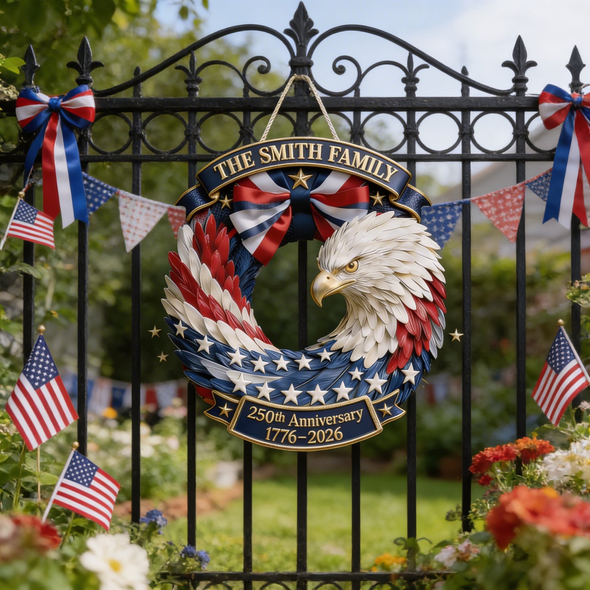 Patriotic Eagle Wood Sign – Personalized 4th of July Family Door Sign