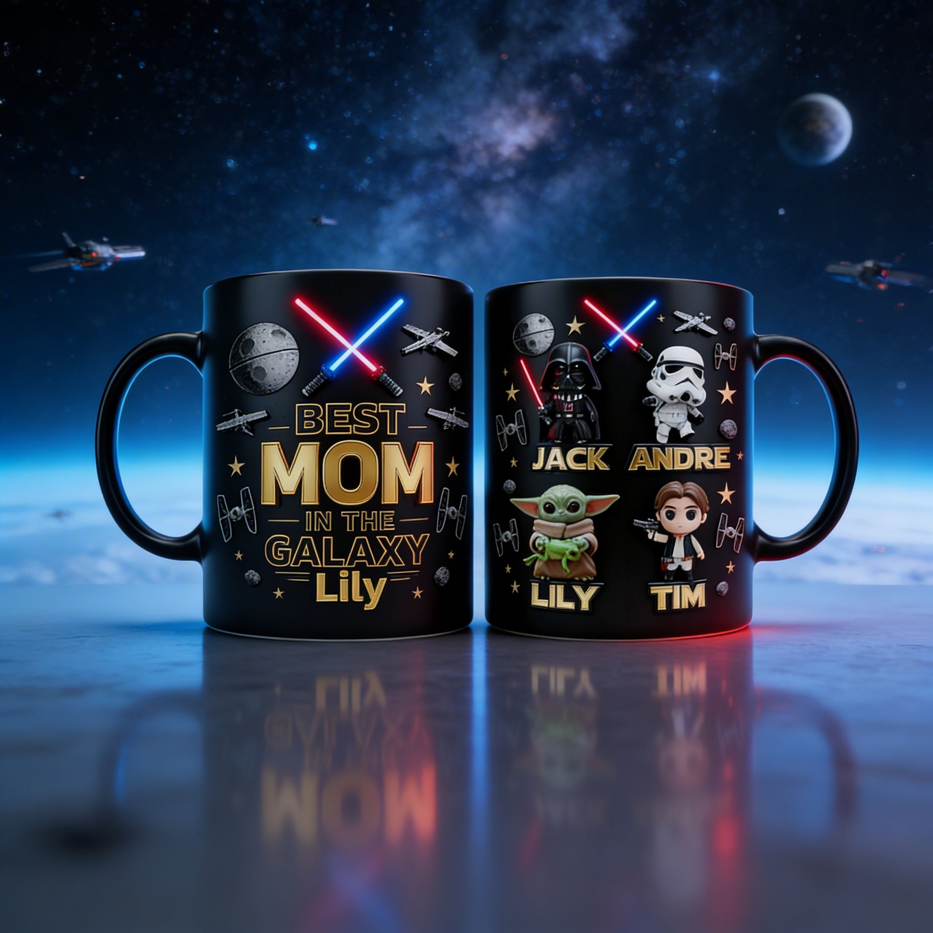Personalized Mom Mug – Best Mom In The Galaxy Coffee Mug, Custom Name Gift for Mom from Kids, Mother’s Day Space Theme Mug