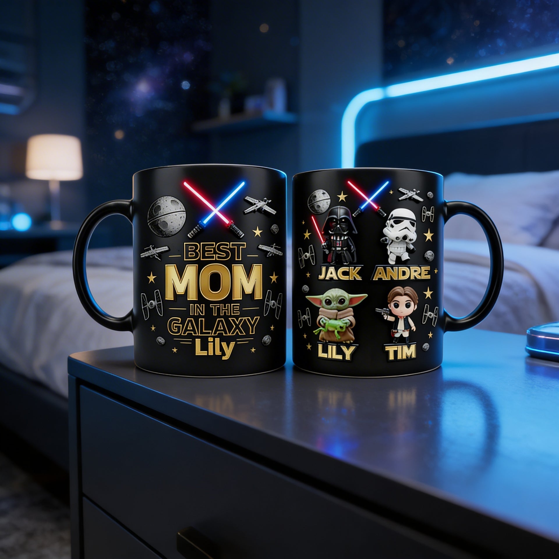 Personalized Mom Mug – Best Mom In The Galaxy Coffee Mug, Custom Name Gift for Mom from Kids, Mother’s Day Space Theme Mug