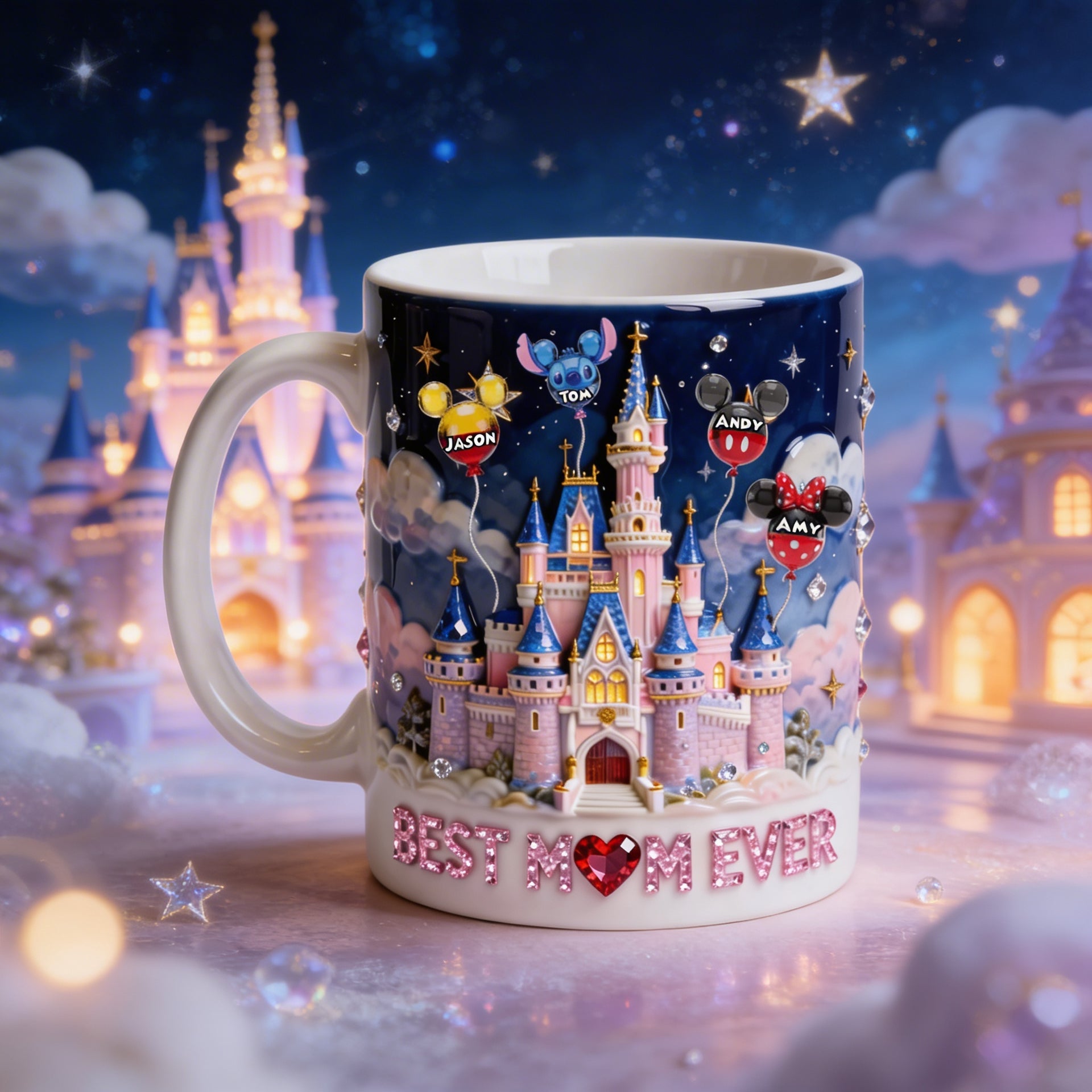 Personalized Best Mom Ever Mug – Custom Name Coffee Mug for Mom, Mother’s Day Gift from Kids, Fairytale Castle Mom Mug