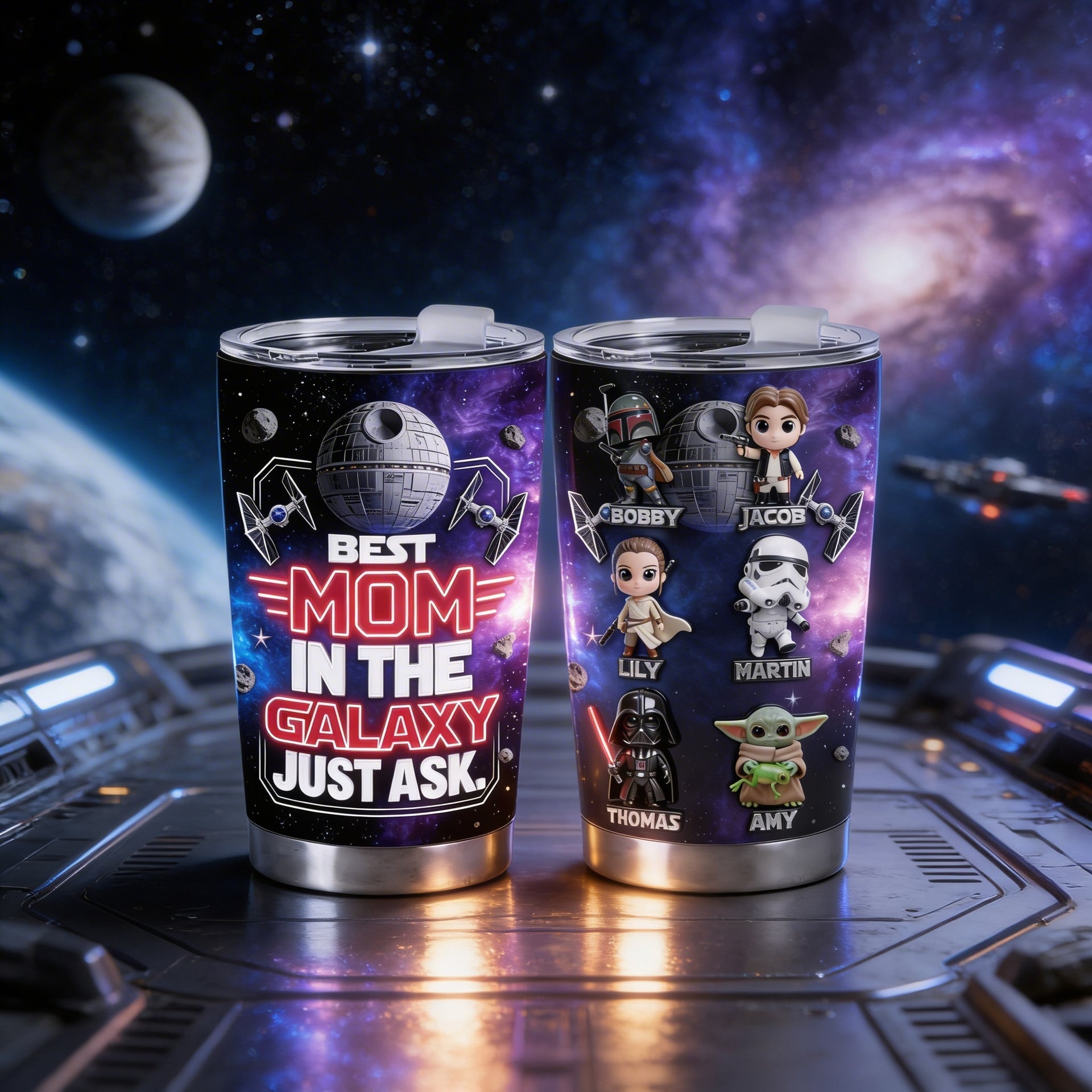 Best Mom In The Galaxy Tumbler 20oz – Personalized Mom Gift from Kids, Custom Star Galaxy Mom Cup, Mother’s Day Gift, Insulated Travel Mug