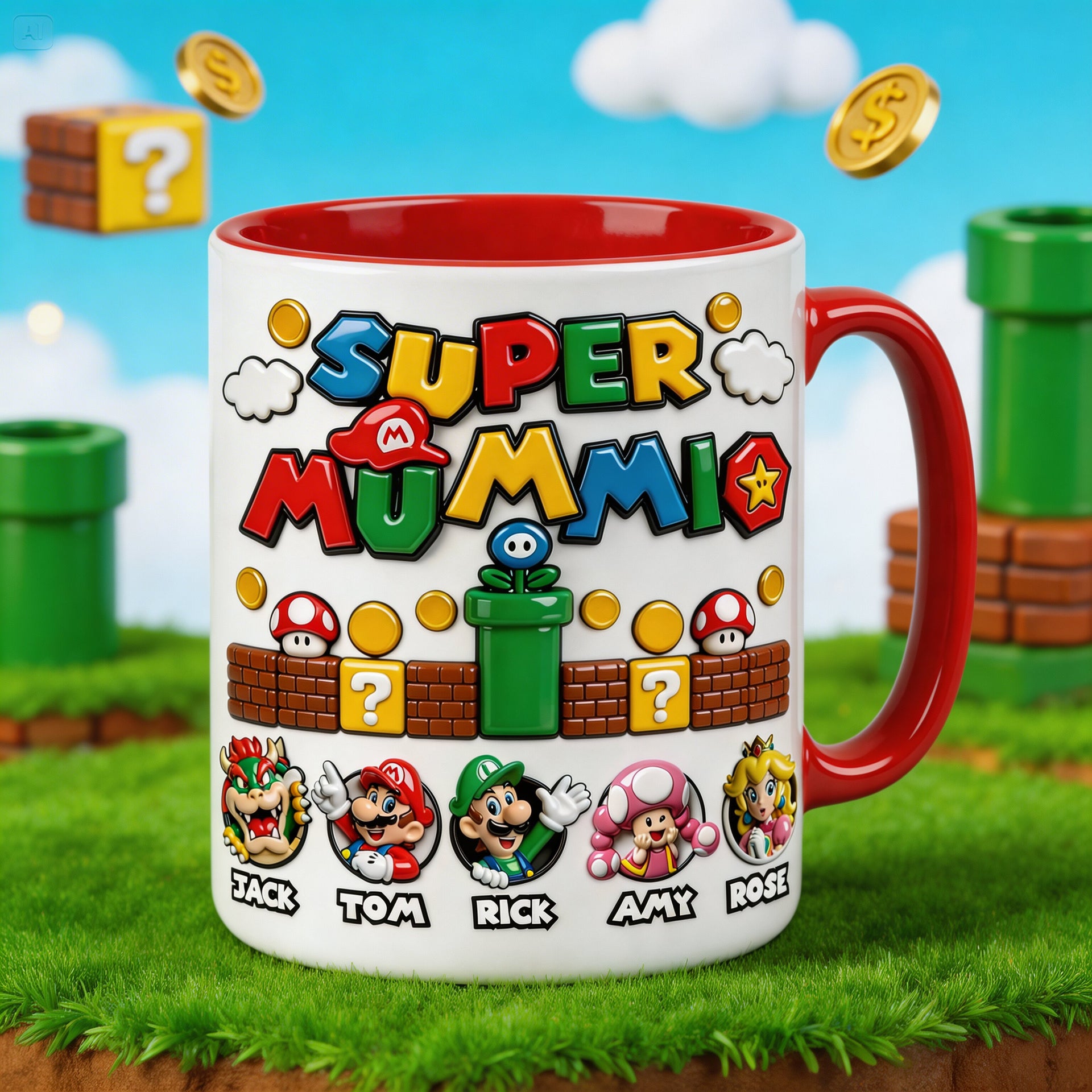 Personalized Super Mom & Super Dad Mug, Custom Kids Names Mug, Super Daddio Gift, Funny Parent Mug, Mother’s Day Father’s Day Gift