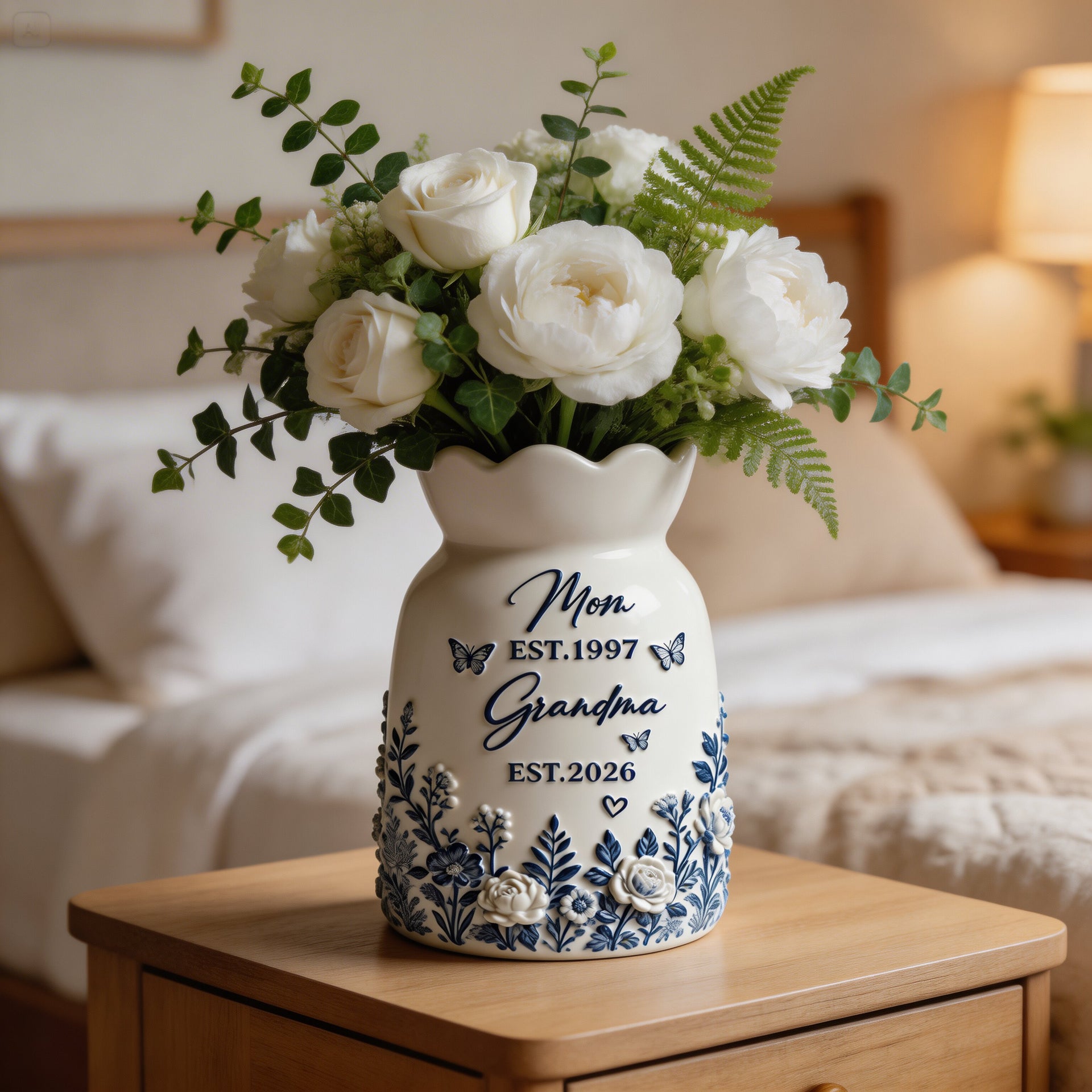 Mom to Grandma Personalized Vase, Custom Grandma Gift, Pregnancy Announcement Gift, First Time Grandma Gift, Floral Ceramic Vase Keepsake