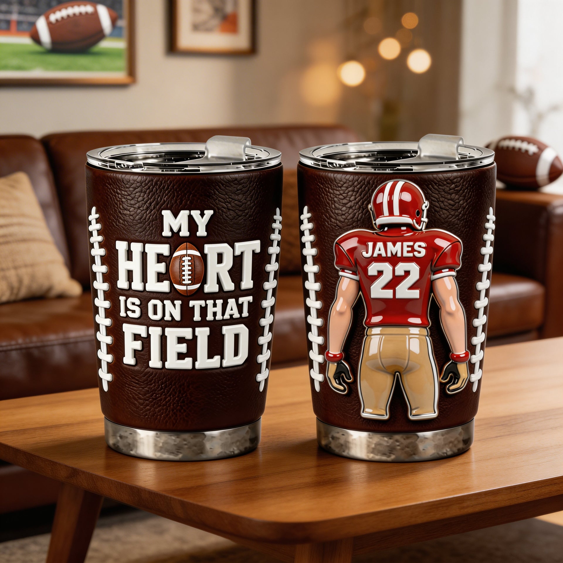 Personalized Football Tumbler 20oz, Custom Name Sports Tumbler, Gift for Football Lover, Dad Gift, Athlete Gift, Game Day Cup