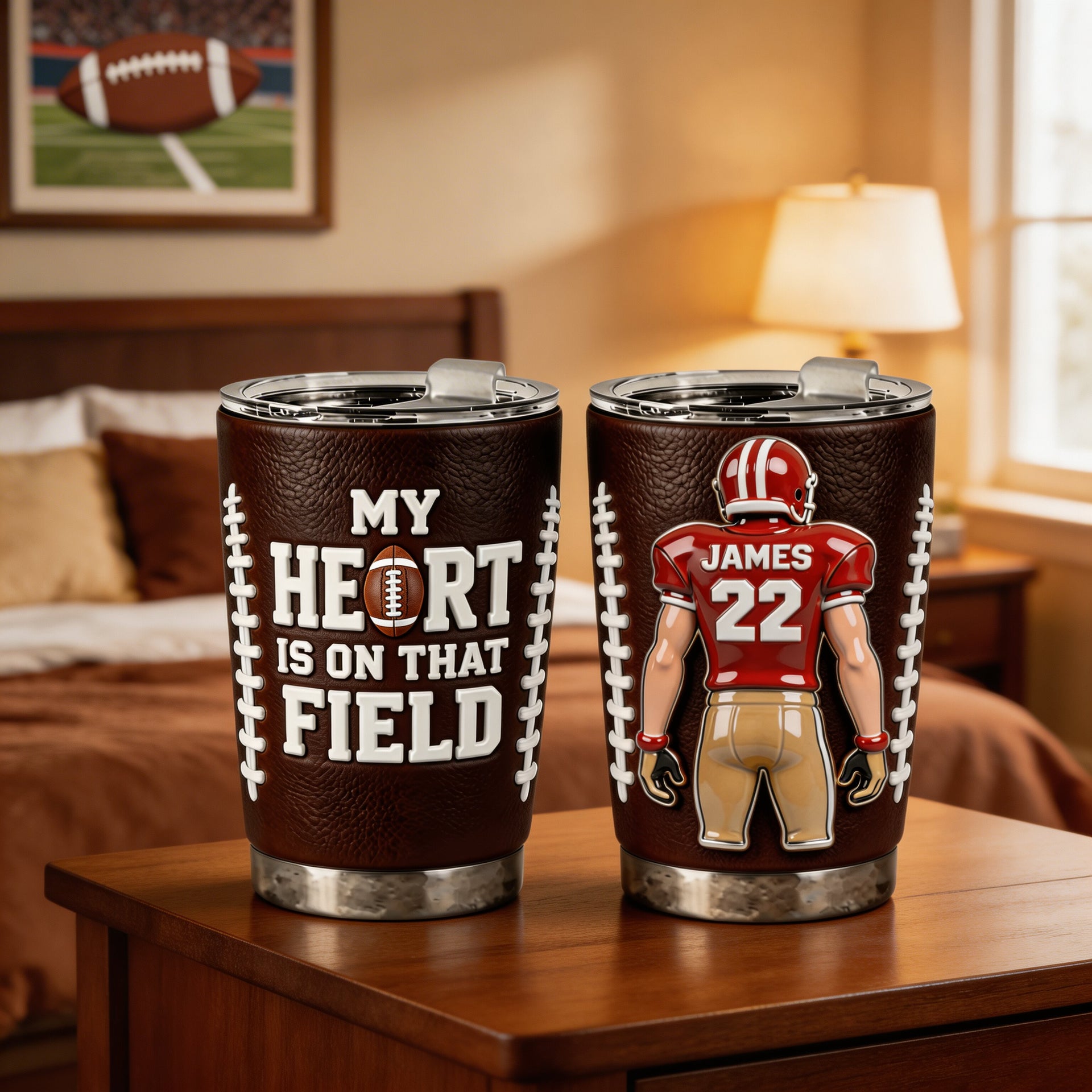 Personalized Football Tumbler 20oz, Custom Name Sports Tumbler, Gift for Football Lover, Dad Gift, Athlete Gift, Game Day Cup