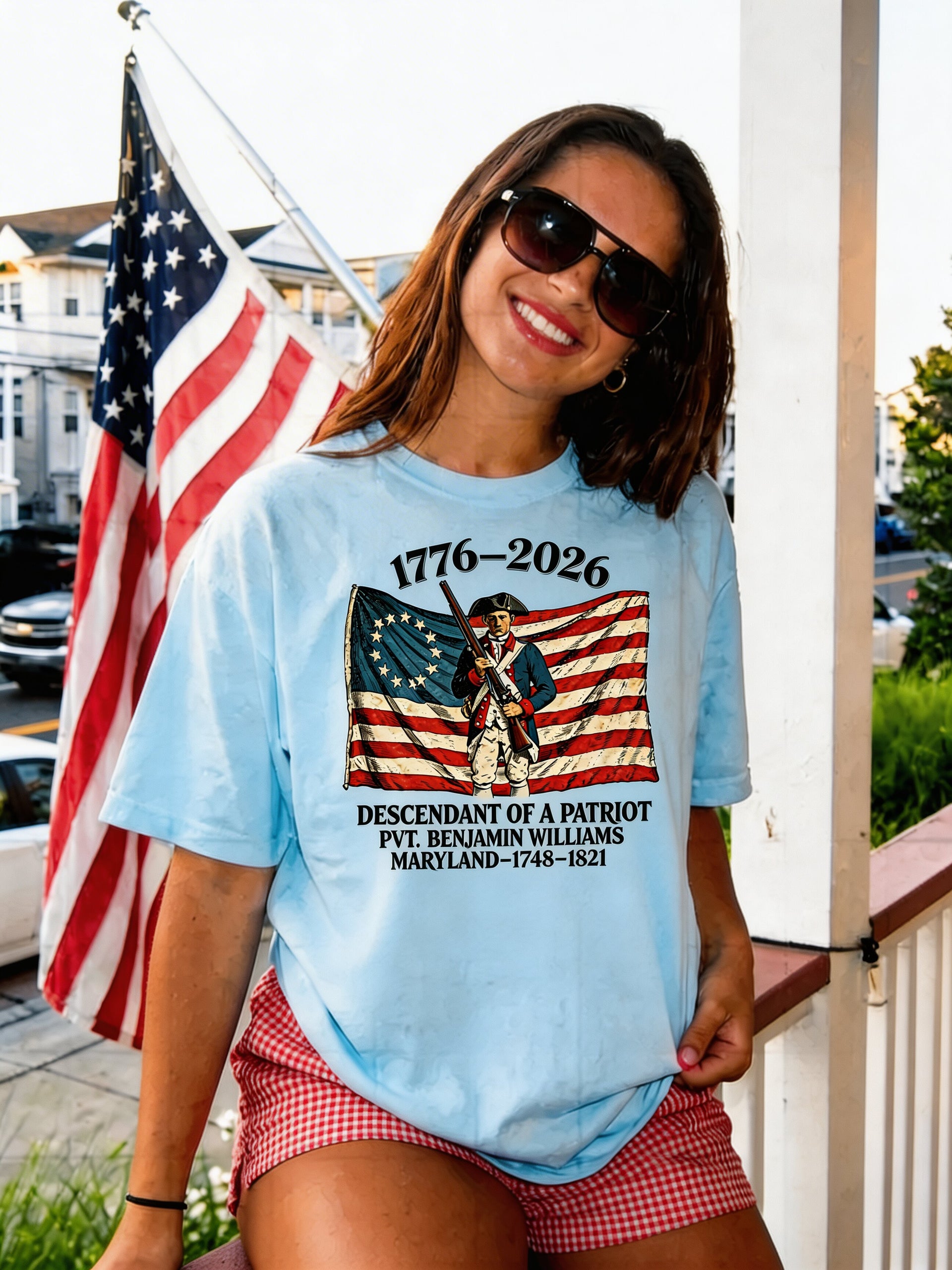 1776–2026 Patriotic Shirt, Descendant of a Patriot Shirt, Custom Name Independence Day Shirt, 4th of July Shirt, USA Vintage Flag Tee