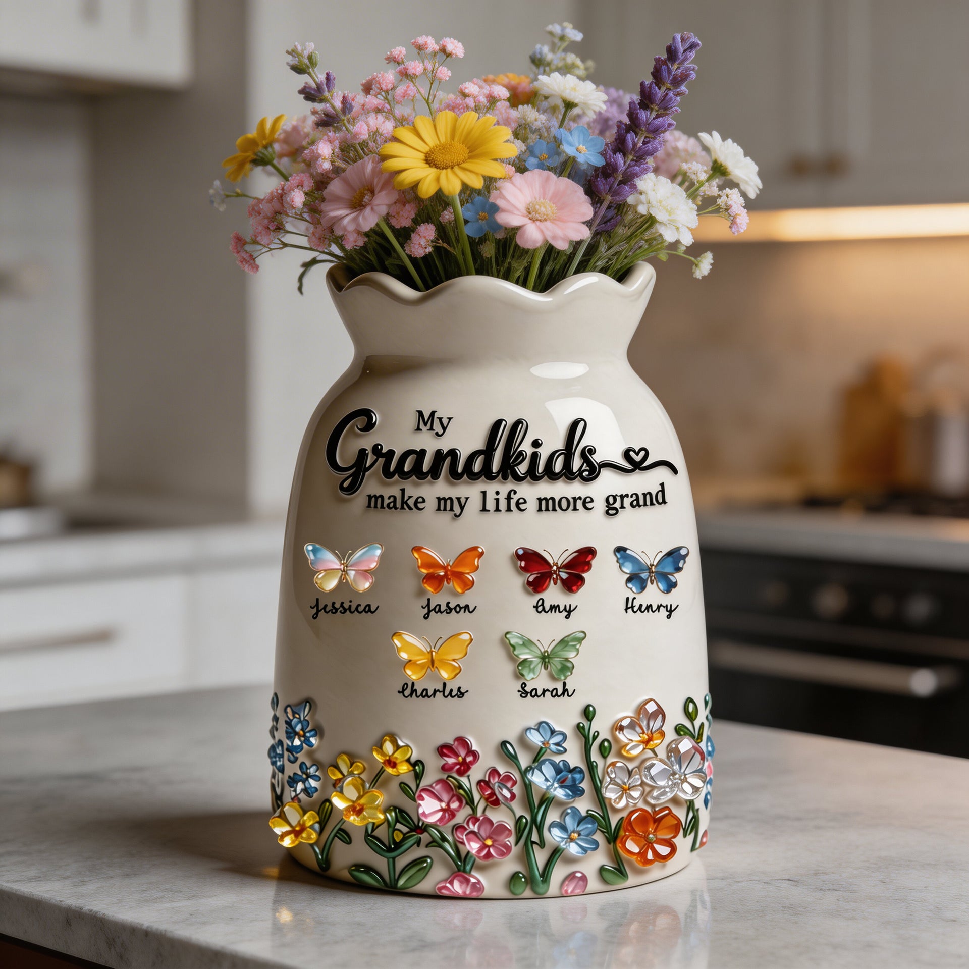 Personalized Grandma Flower Vase, Gift from Grandkids, Custom Name Vase, Grandkids Gift for Grandma, Mother's Day Grandma Gift, Family Keepsake Vase