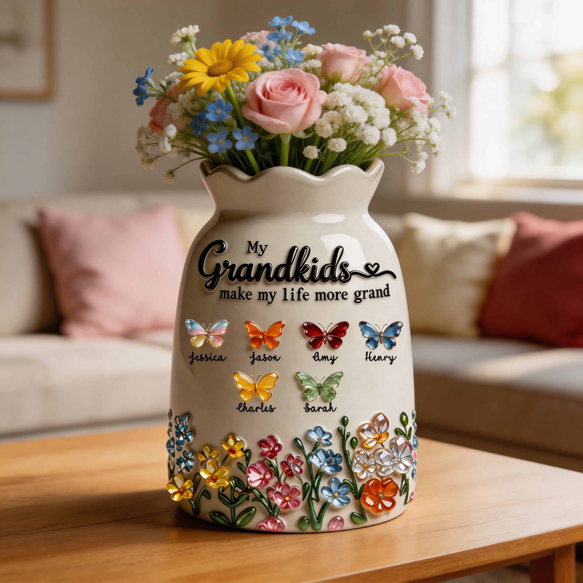 Personalized Grandma Flower Vase, Gift from Grandkids, Custom Name Vase, Grandkids Gift for Grandma, Mother's Day Grandma Gift, Family Keepsake Vase