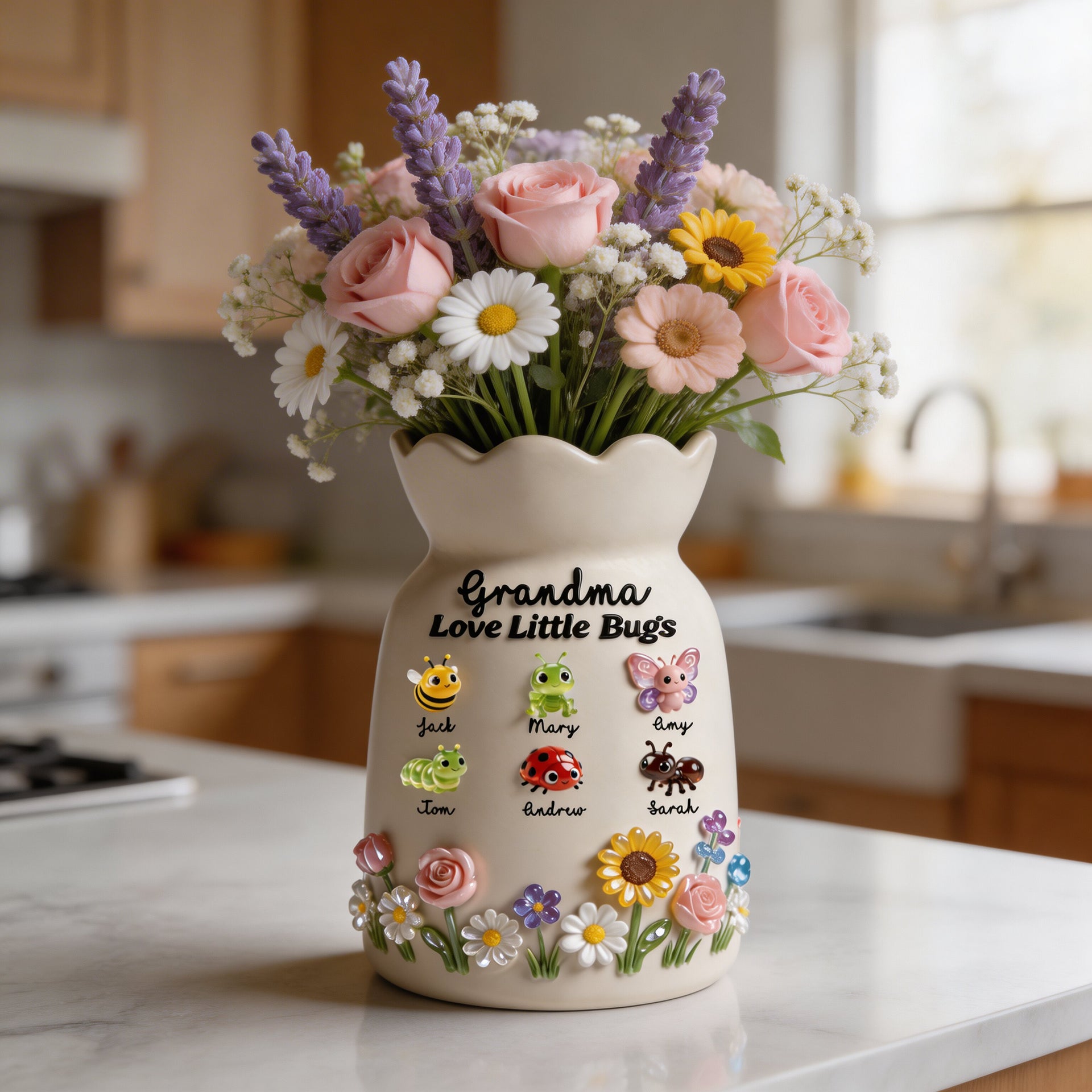 Personalized Grandma Flower Vase, Gift from Grandkids, Cute Bug Names Vase, Custom Grandma Gift, Mother’s Day Gift for Grandma, Family Keepsake Vase