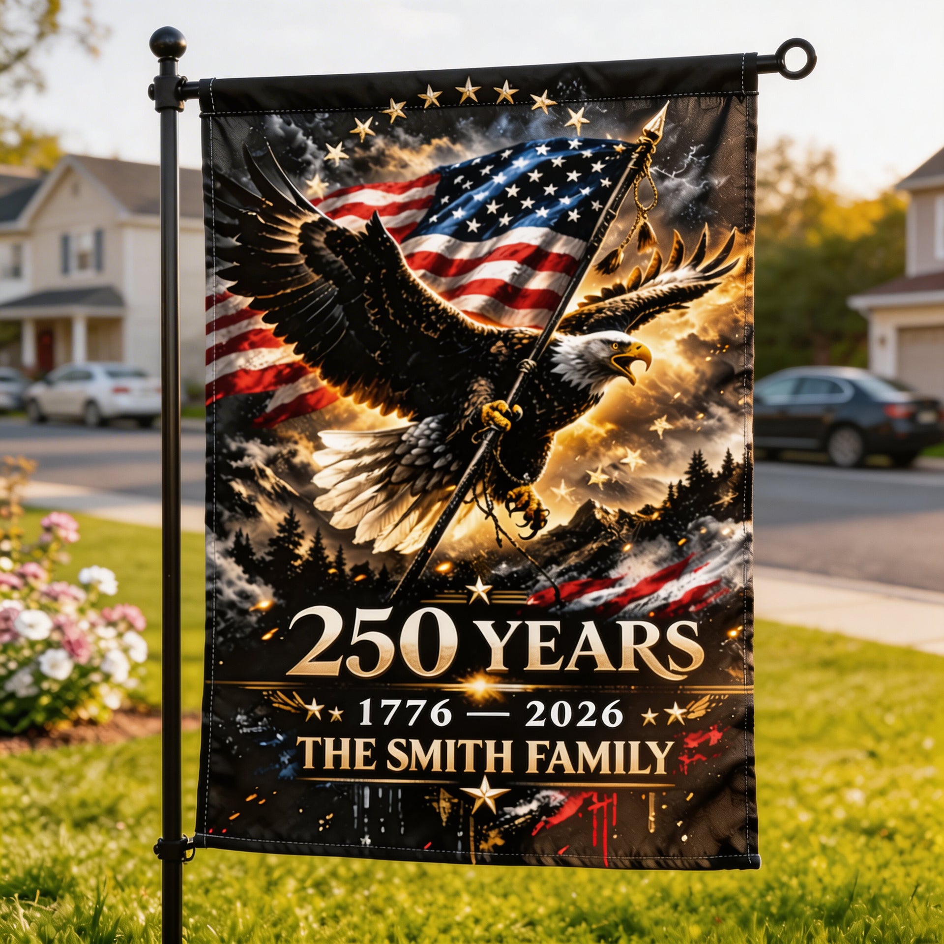 250 Years Patriotic Garden Flag, American Eagle Flag, 1776–2026 USA Flag, Custom Family Name Garden Flag, Independence Day Outdoor Decor