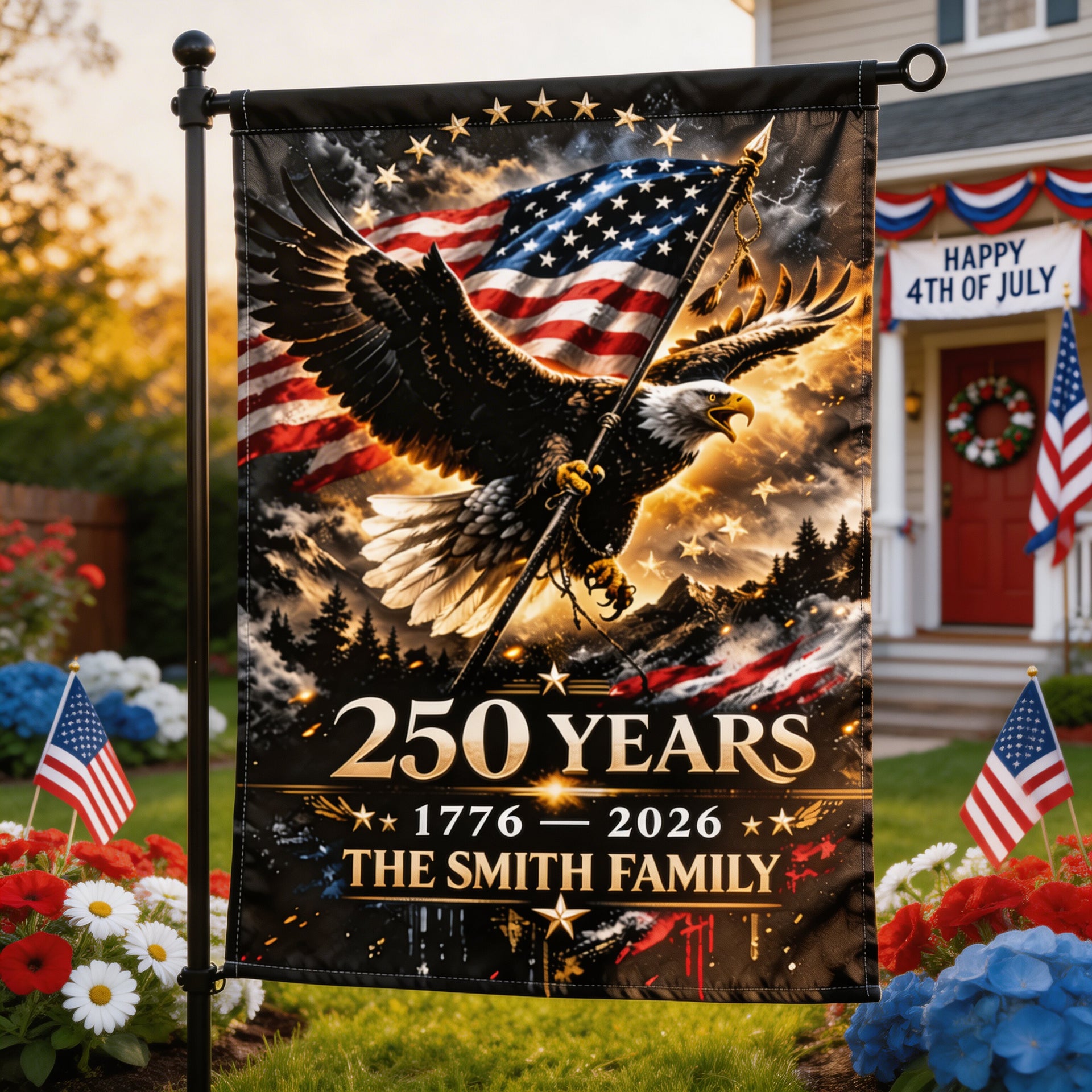 250 Years Patriotic Garden Flag, American Eagle Flag, 1776–2026 USA Flag, Custom Family Name Garden Flag, Independence Day Outdoor Decor