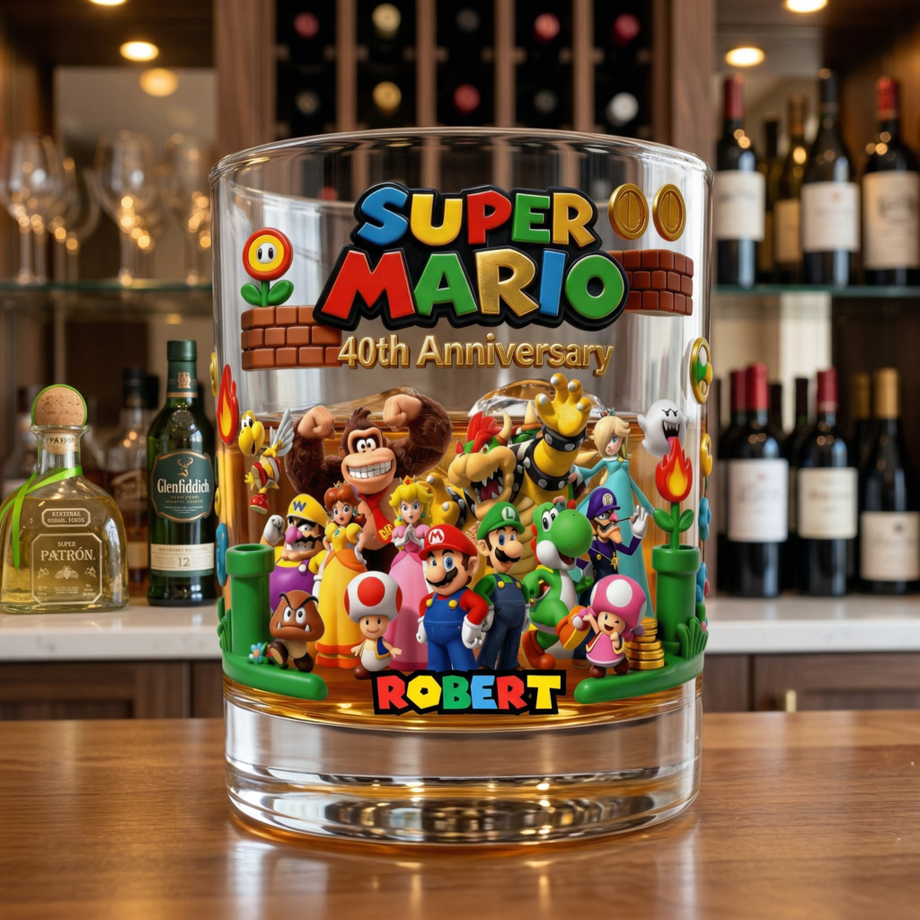 40th Anniversary Whiskey Glass, Personalized Custom Name Glass, Funny Gaming Whiskey Glass Gift, Birthday Gift for Him, Gamer Gift Idea