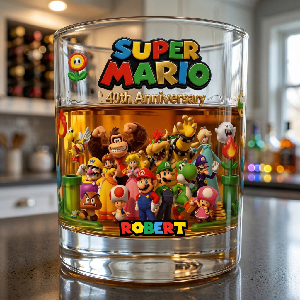 40th Anniversary Whiskey Glass, Personalized Custom Name Glass, Funny Gaming Whiskey Glass Gift, Birthday Gift for Him, Gamer Gift Idea