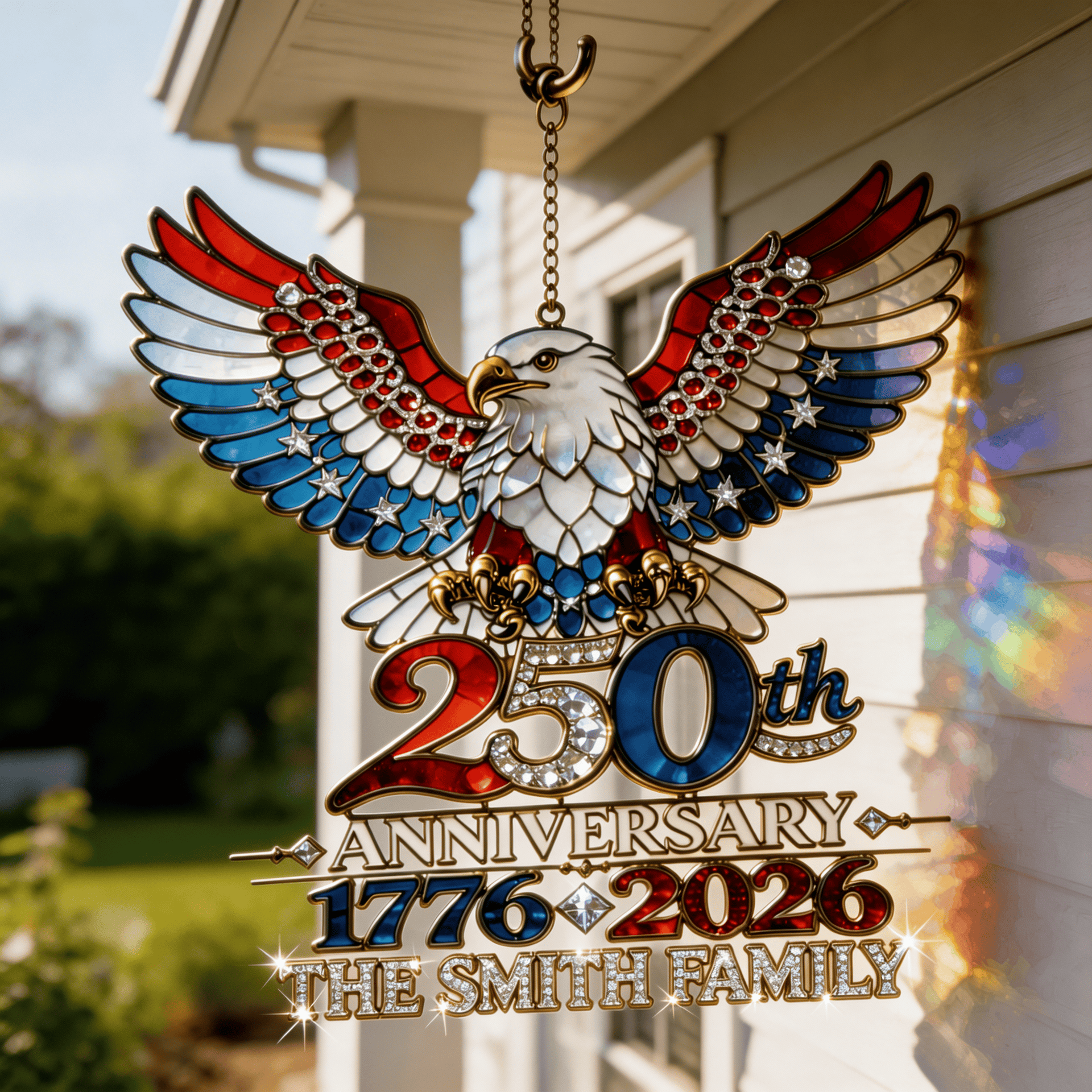 250th Anniversary Suncatcher, Patriotic Eagle Window Hanging, 1776–2026 American Freedom Decor, Custom Family Name Gift, 4th of July Window Ornament