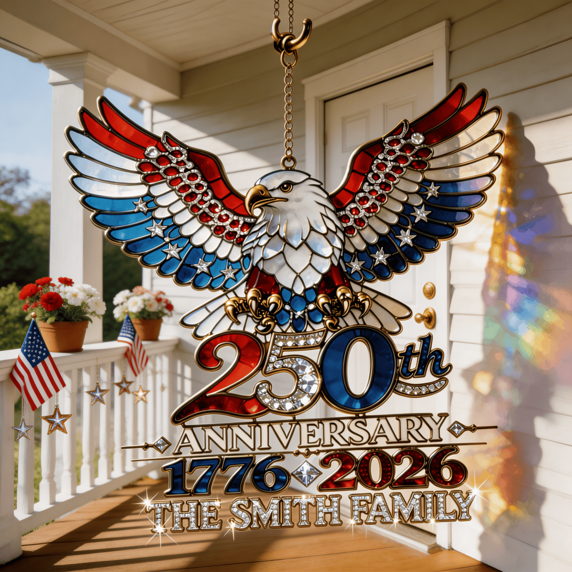 250th Anniversary Suncatcher, Patriotic Eagle Window Hanging, 1776–2026 American Freedom Decor, Custom Family Name Gift, 4th of July Window Ornament