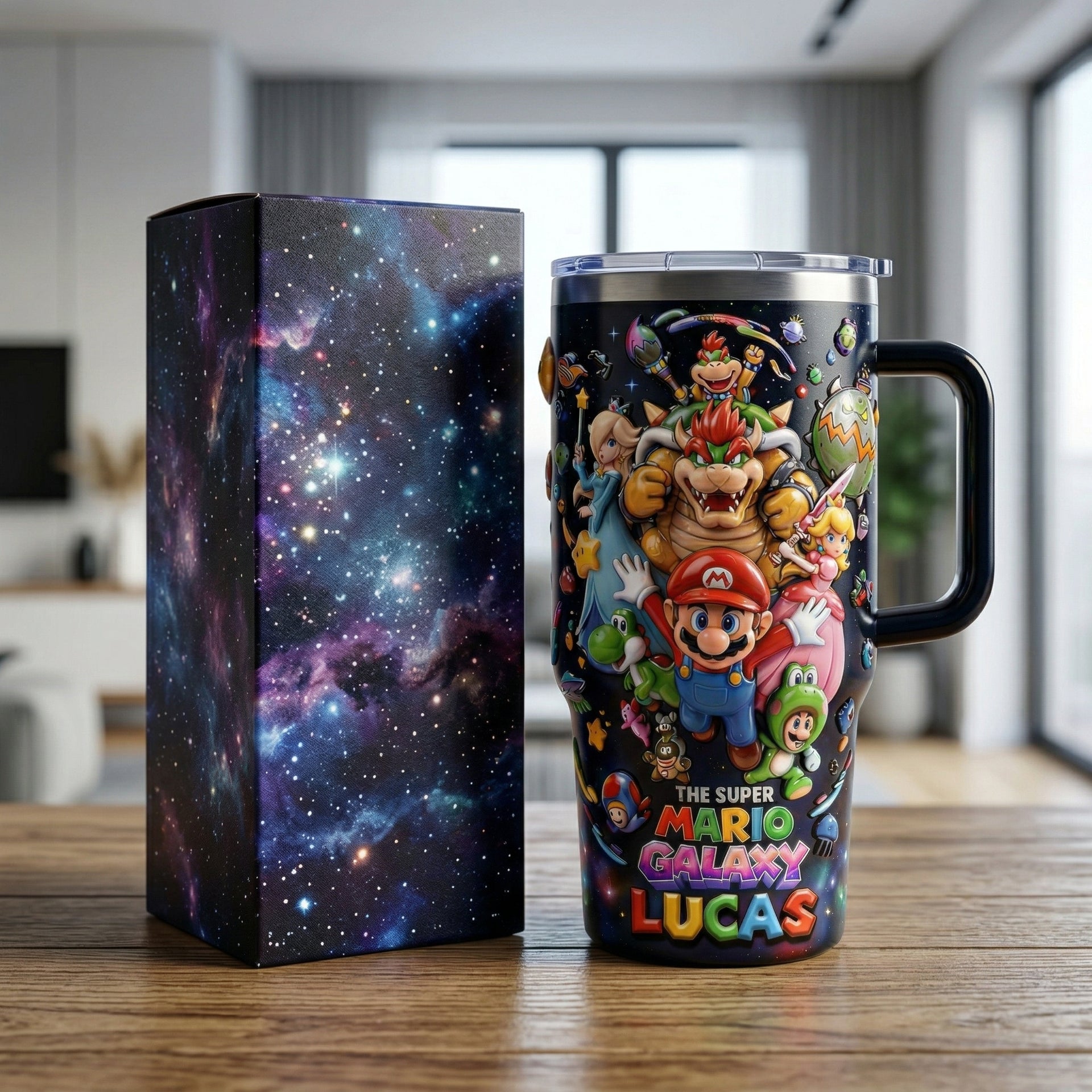 Personalized Gaming Tumbler 40oz, Custom Name Insulated Travel Mug, Cartoon Galaxy Theme Cup, Gift for Kids & Gamers