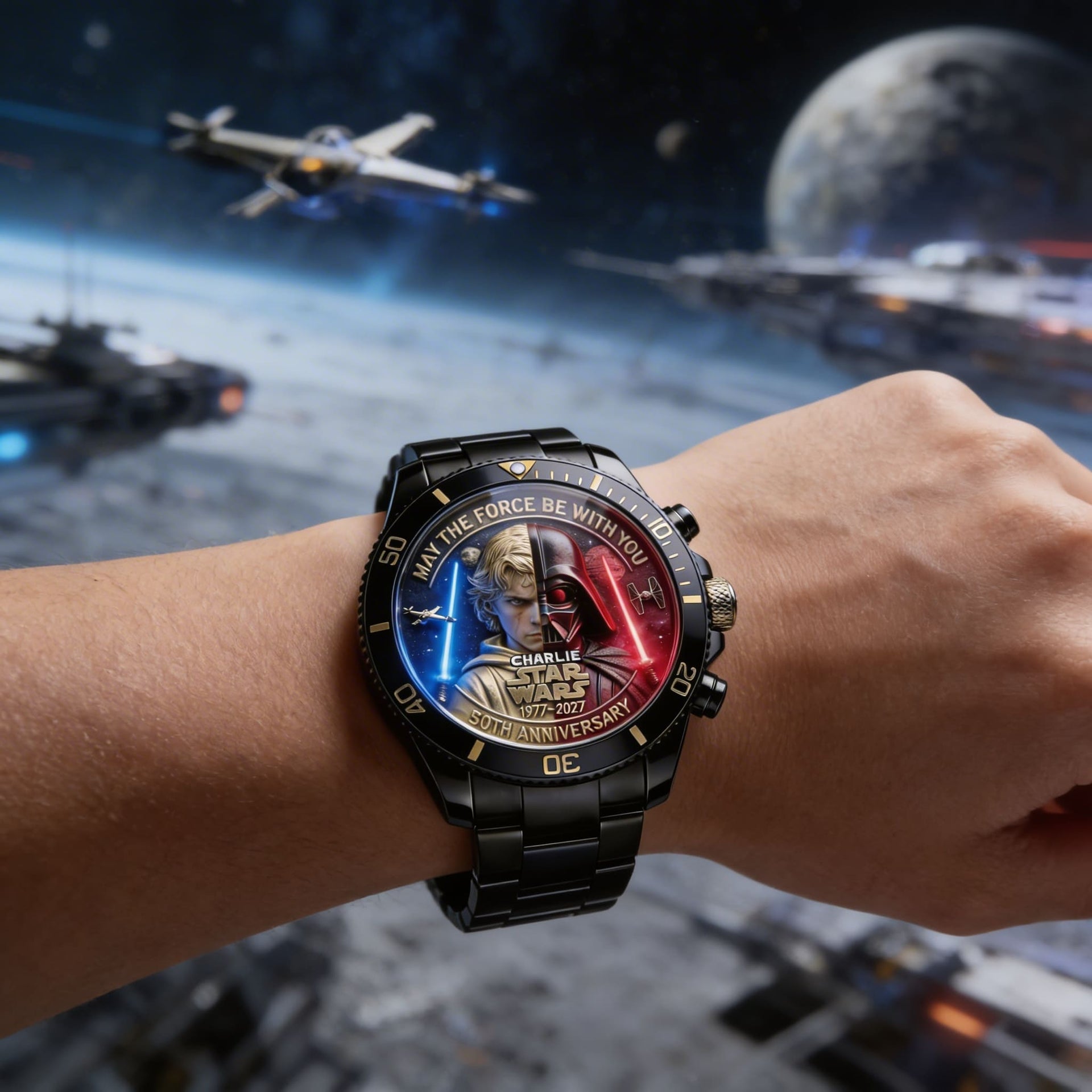 Sci-Fi 50th Anniversary Watch 1977–2027 – Light vs Dark Dual Face Luxury Design