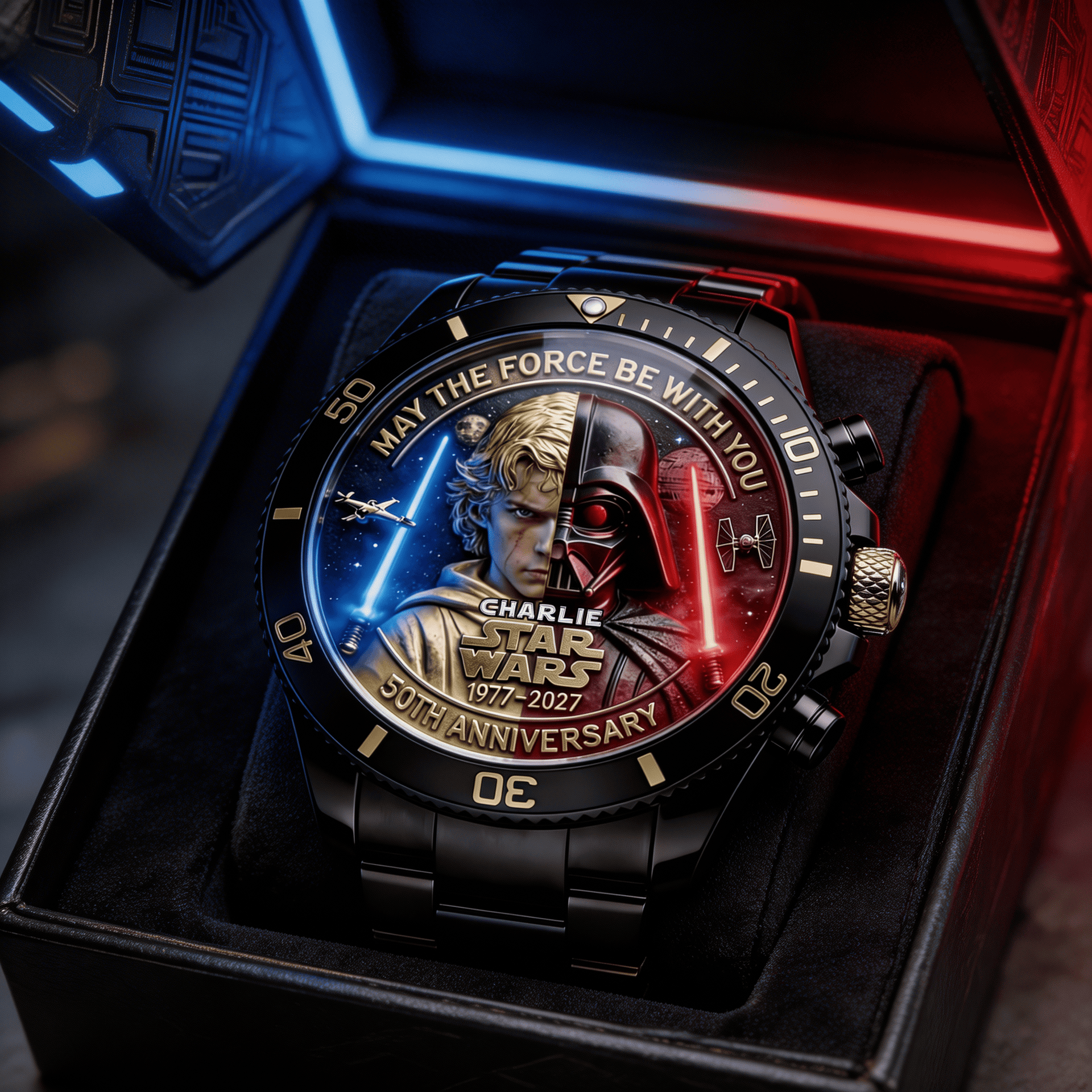 Sci-Fi 50th Anniversary Watch 1977–2027 – Light vs Dark Dual Face Luxury Design
