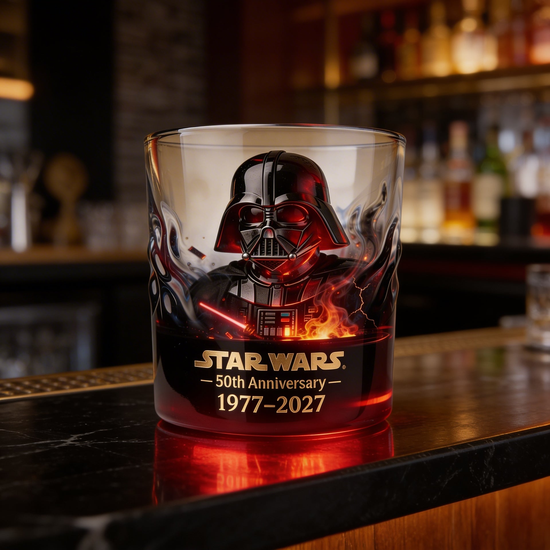Dark Force Inspired Whiskey Glass – 50th Anniversary 1977–2027 Collectible Tumbler Gift (50th Anniversary Edition Style)