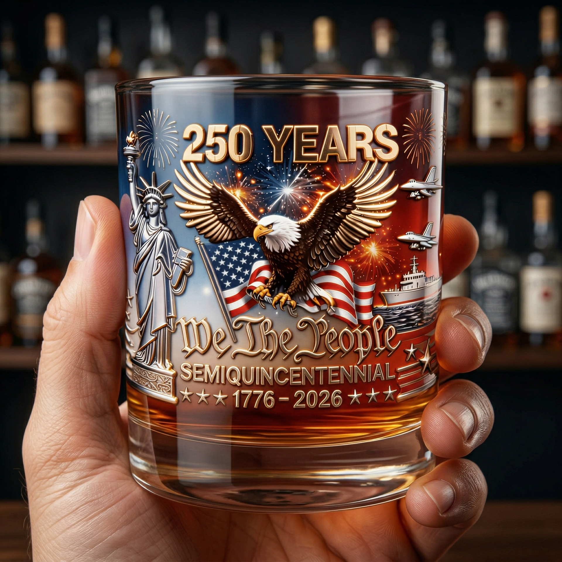 250 Years Patriotic Whiskey Glass 1776–2026 – Eagle Freedom Bourbon Glass Gift for Men, Collector Edition