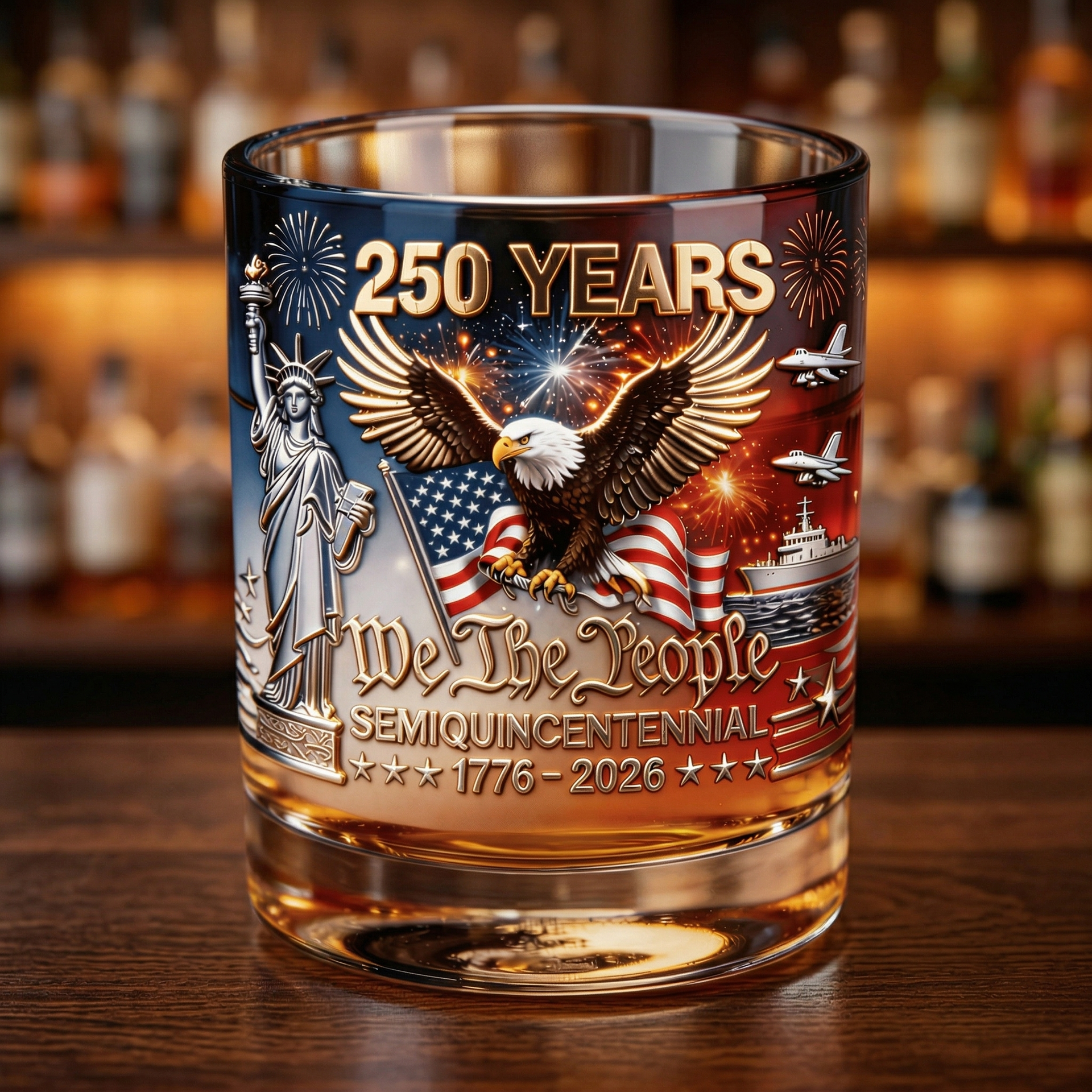 250 Years Patriotic Whiskey Glass 1776–2026 – Eagle Freedom Bourbon Glass Gift for Men, Collector Edition