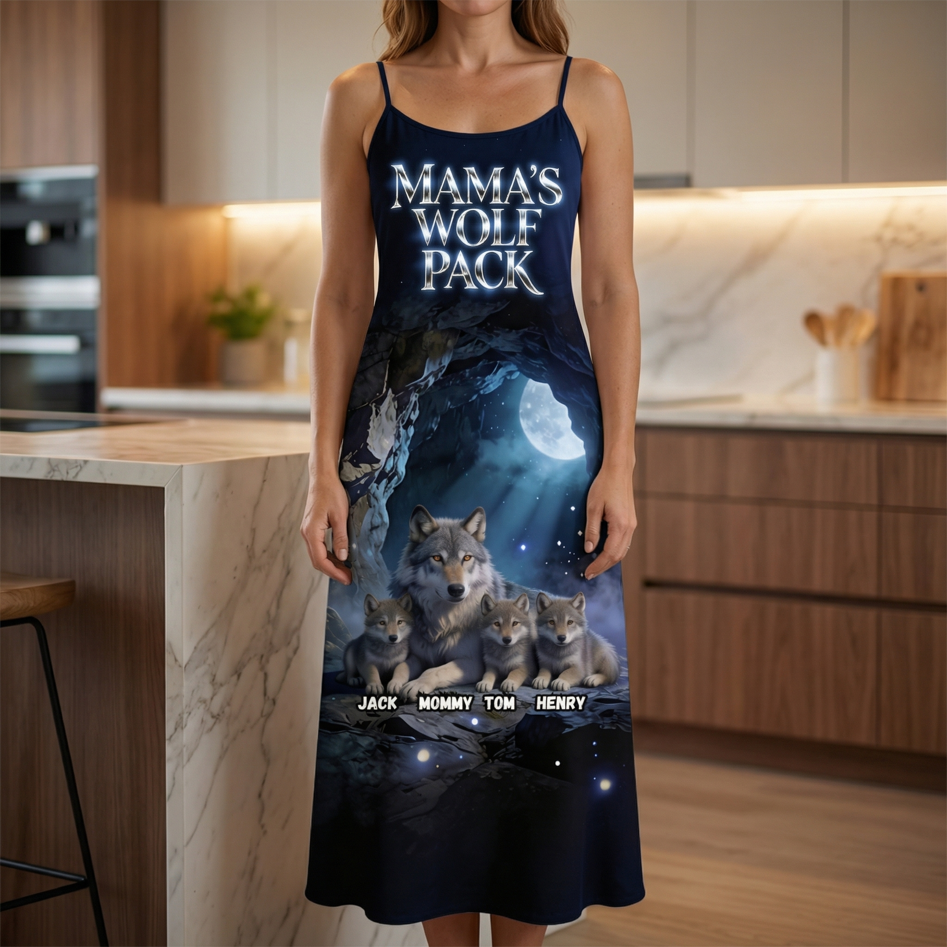 Personalized Mama Wolf Pack Dress – Custom Name Family Dress Gift for Mom, Matching Family Outfit
