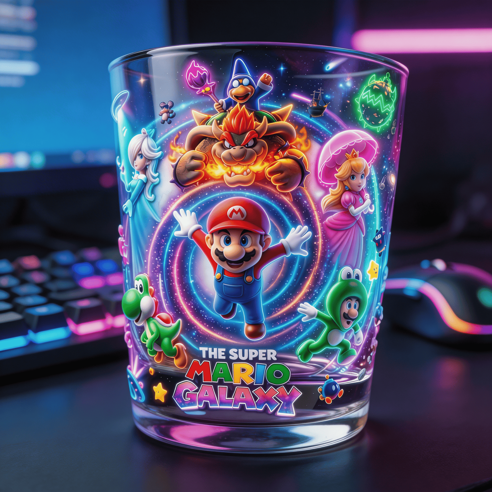 Galaxy Adventure Whiskey Glass – Colorful Cartoon Space Theme Tumbler Gift for Gamers & Collectors
