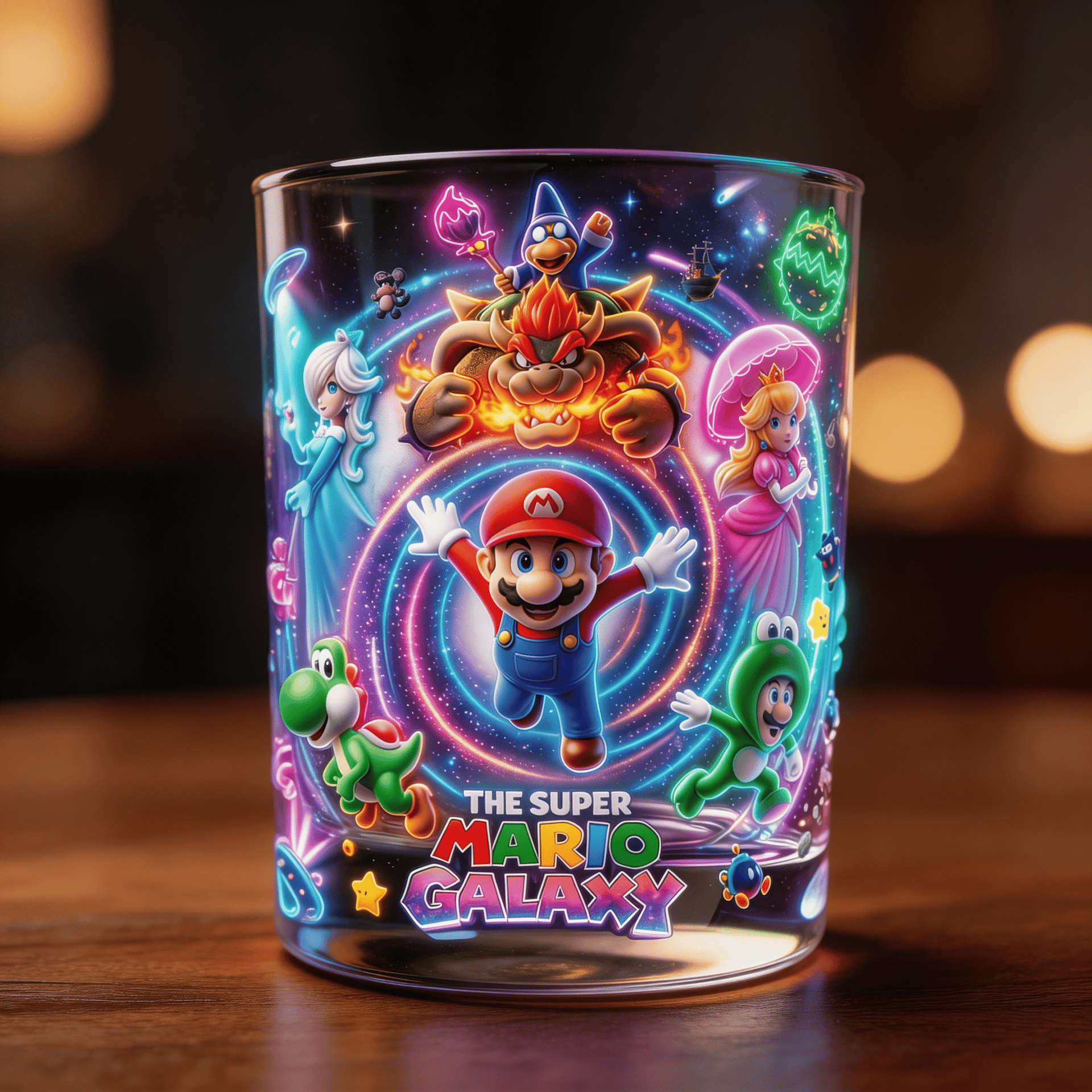Galaxy Adventure Whiskey Glass – Colorful Cartoon Space Theme Tumbler Gift for Gamers & Collectors