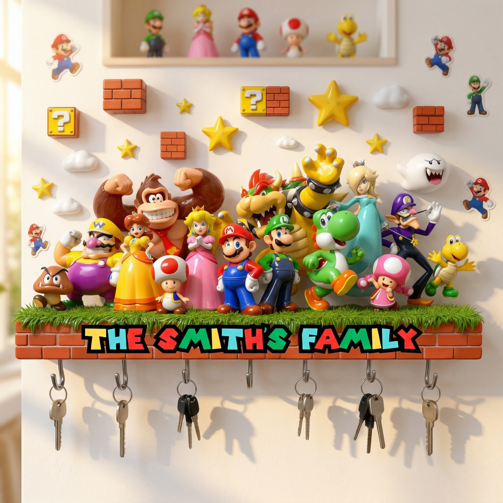 Personalized Family Key Hanger – Custom Name Cartoon Style Key Holder Wall Rack for Home Decor