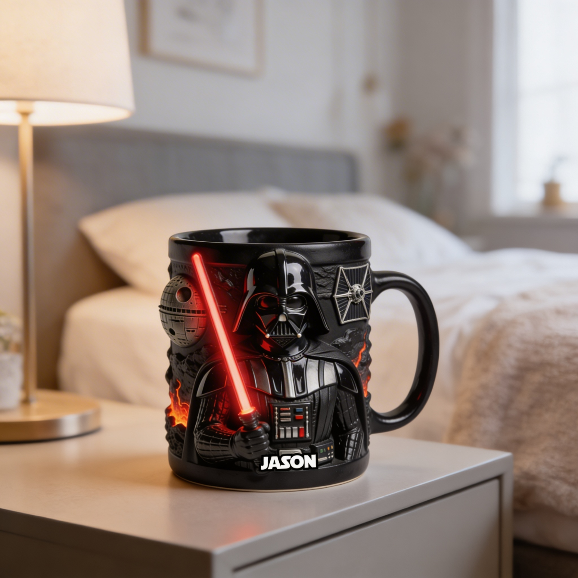 Personalized Dark Warrior Mug – Custom Name Sci-Fi Coffee Mug Unique Gift for Men, Collectible Style
