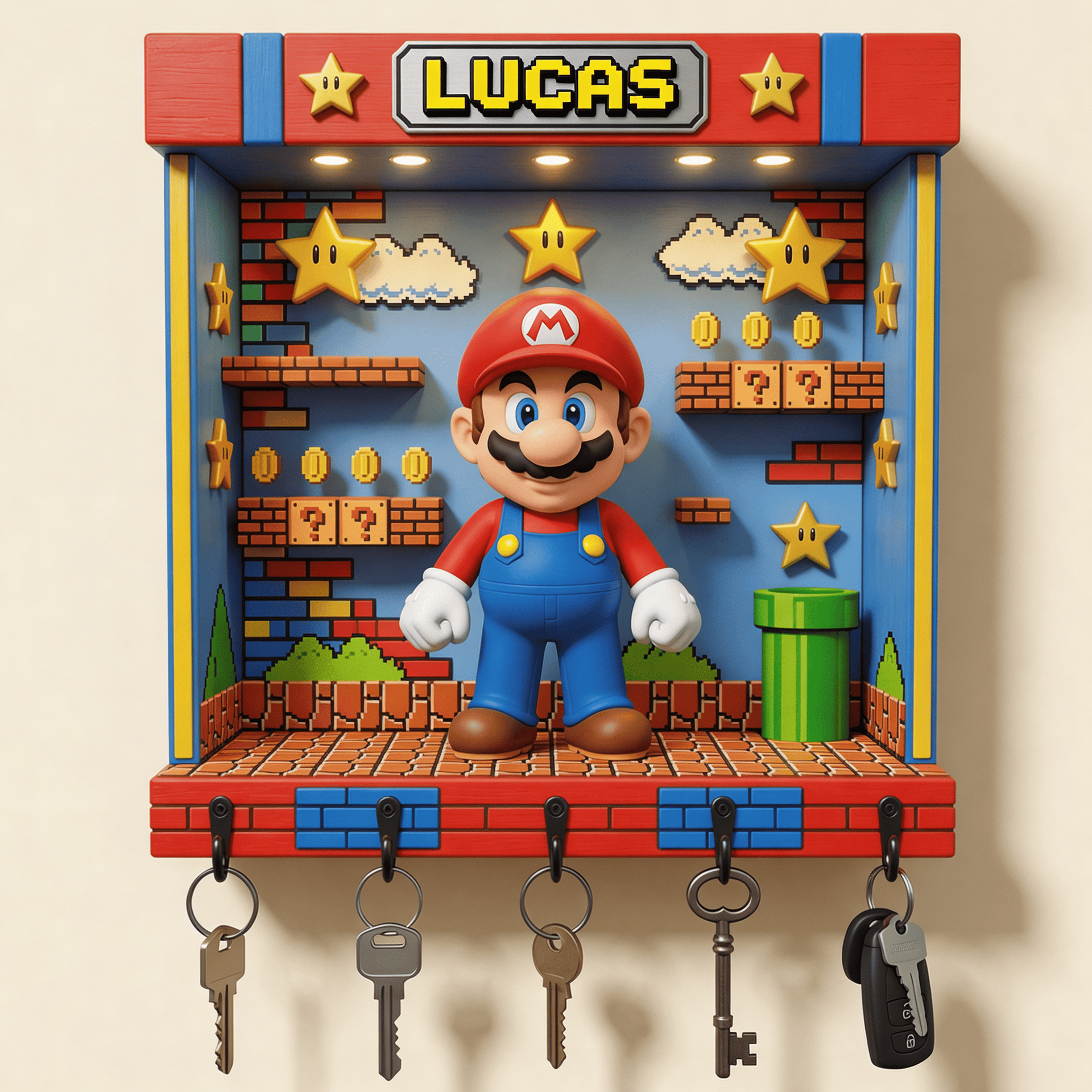 Personalized Game Style Key Hanger – Custom Name Wall Key Holder Rack Fun Family Home Decor