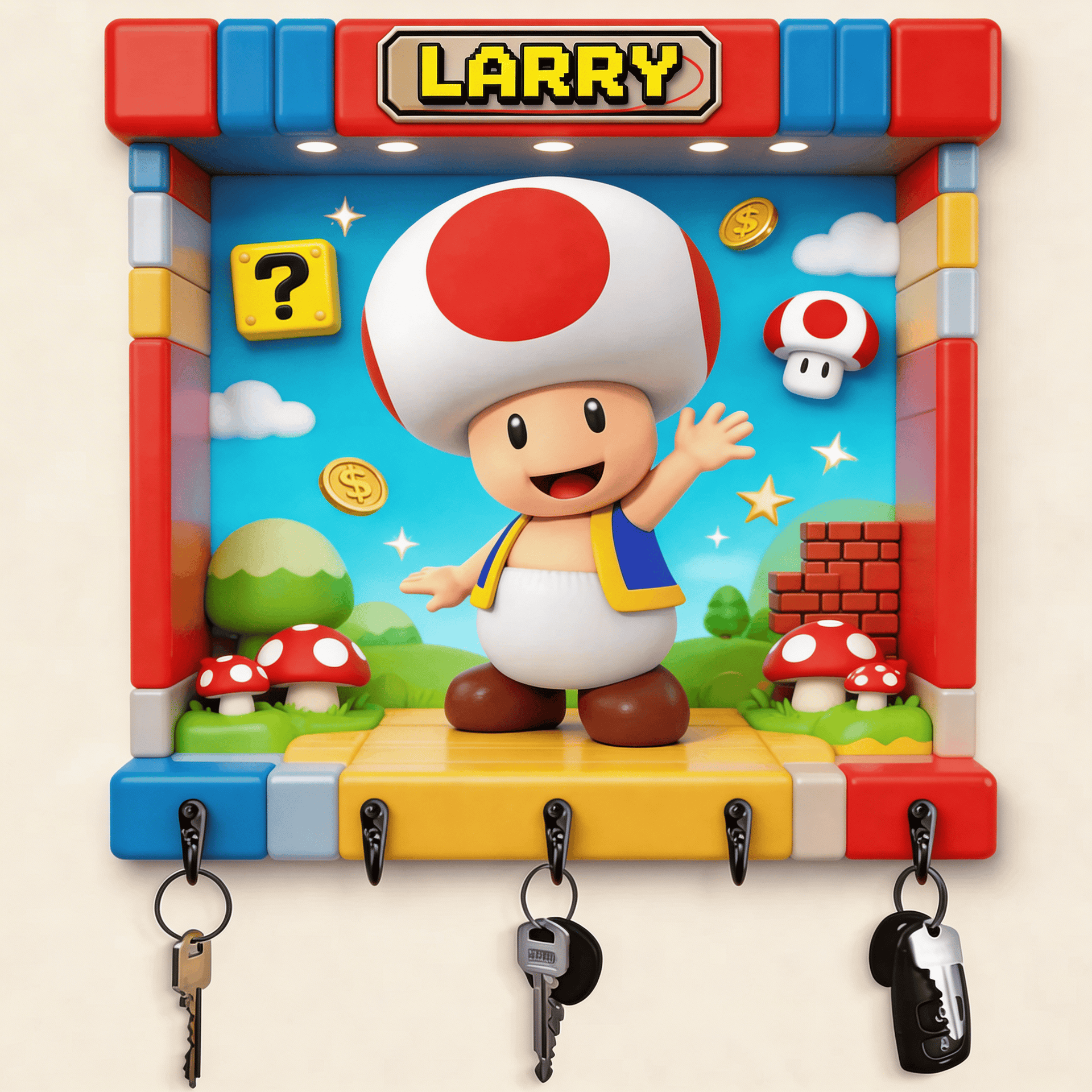 Personalized Game Style Key Hanger – Custom Name Wall Key Holder Rack Fun Family Home Decor