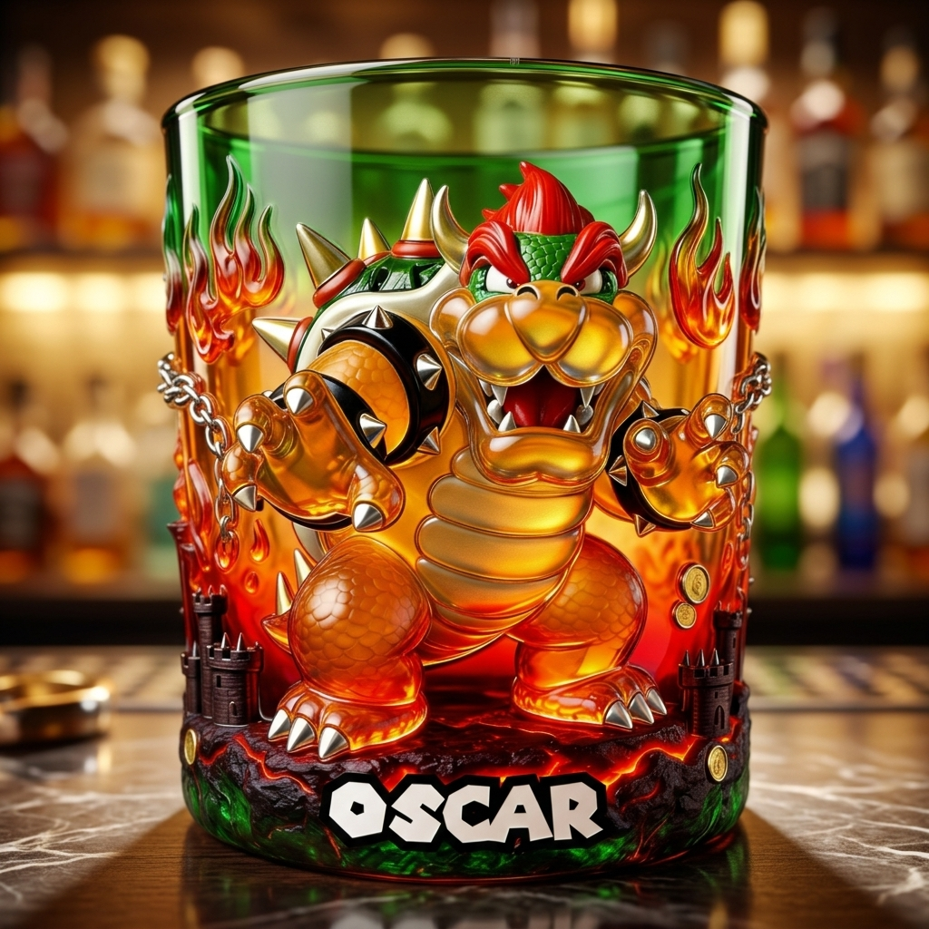 Personalized Cartoon Game Style Whiskey Glass – Custom Name Colorful Tumbler Gift for Men, Kids & Gamers