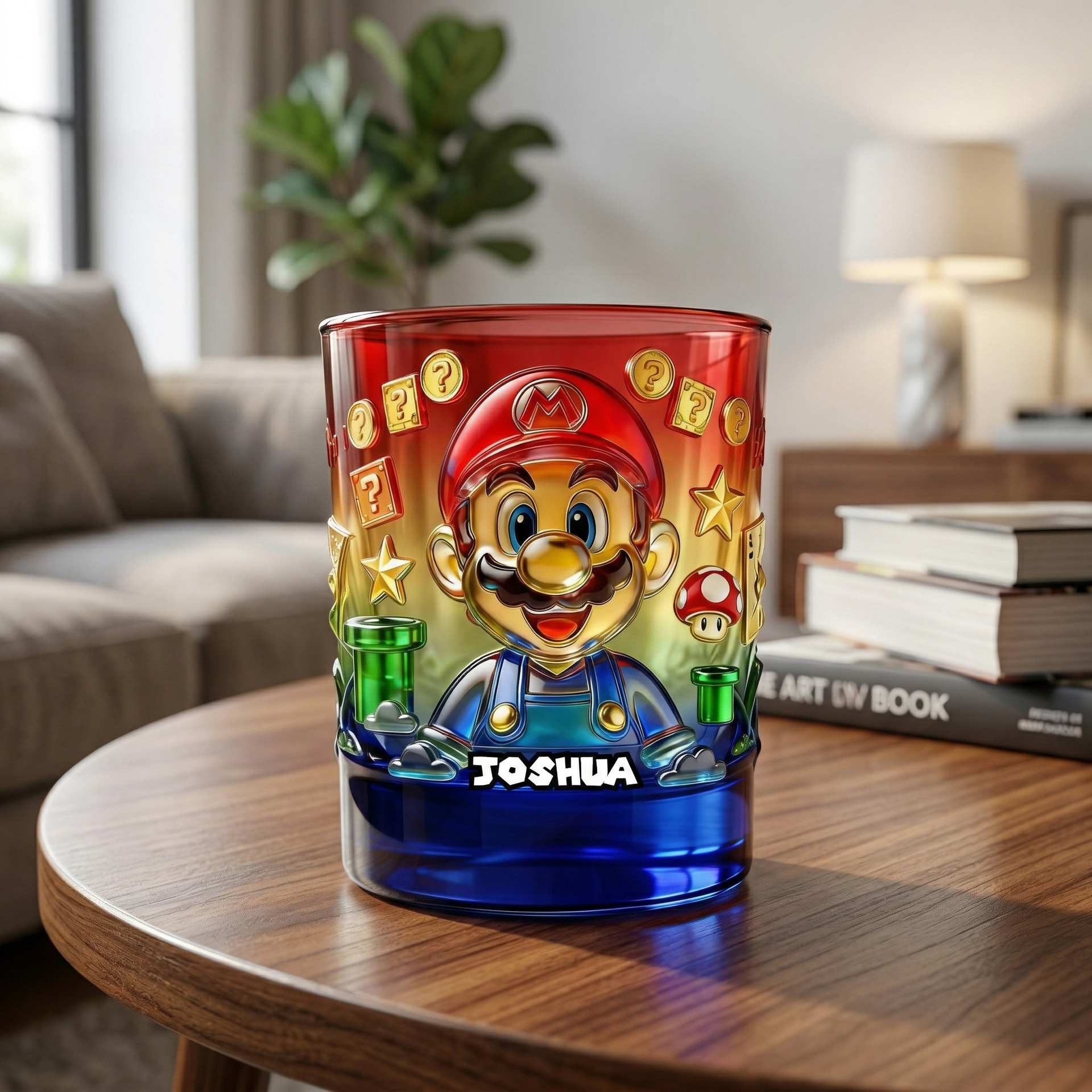 Personalized Cartoon Game Style Whiskey Glass – Custom Name Colorful Tumbler Gift for Men, Kids & Gamers