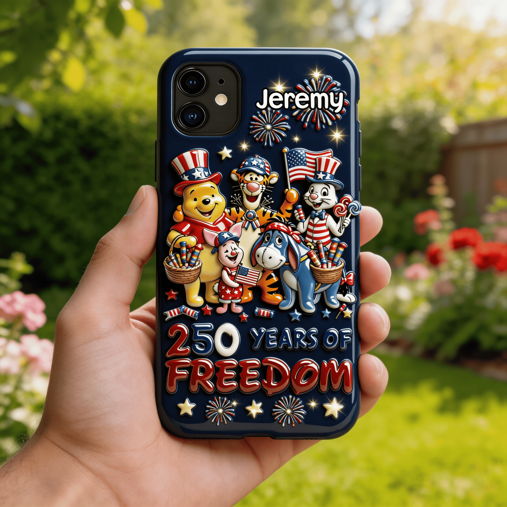 Custom Name 4th of July Phone Case – Patriotic Cartoon Design | Independence Day Gift USA