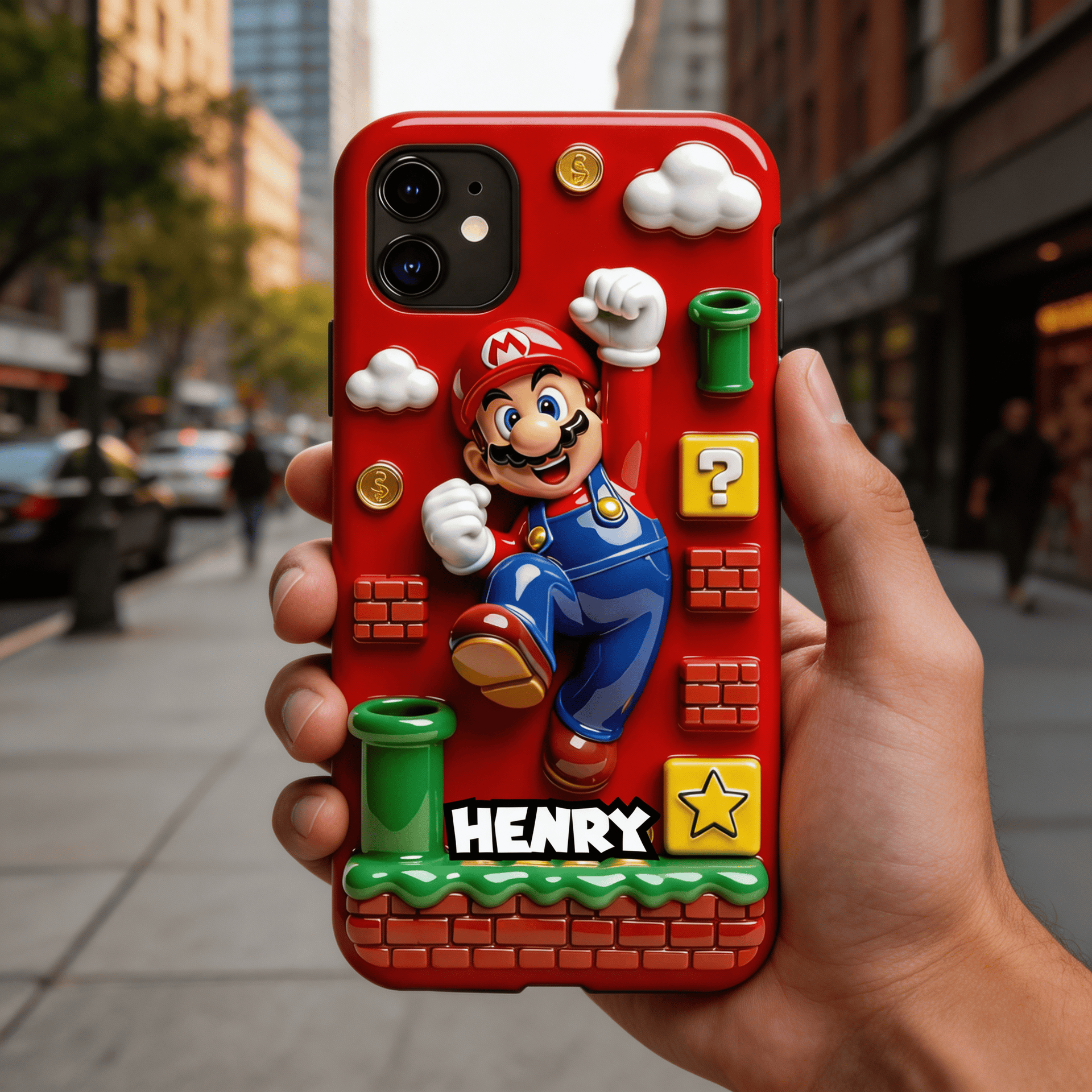 Personalized Phone Case with Custom Name – Retro Game Style Cartoon Design