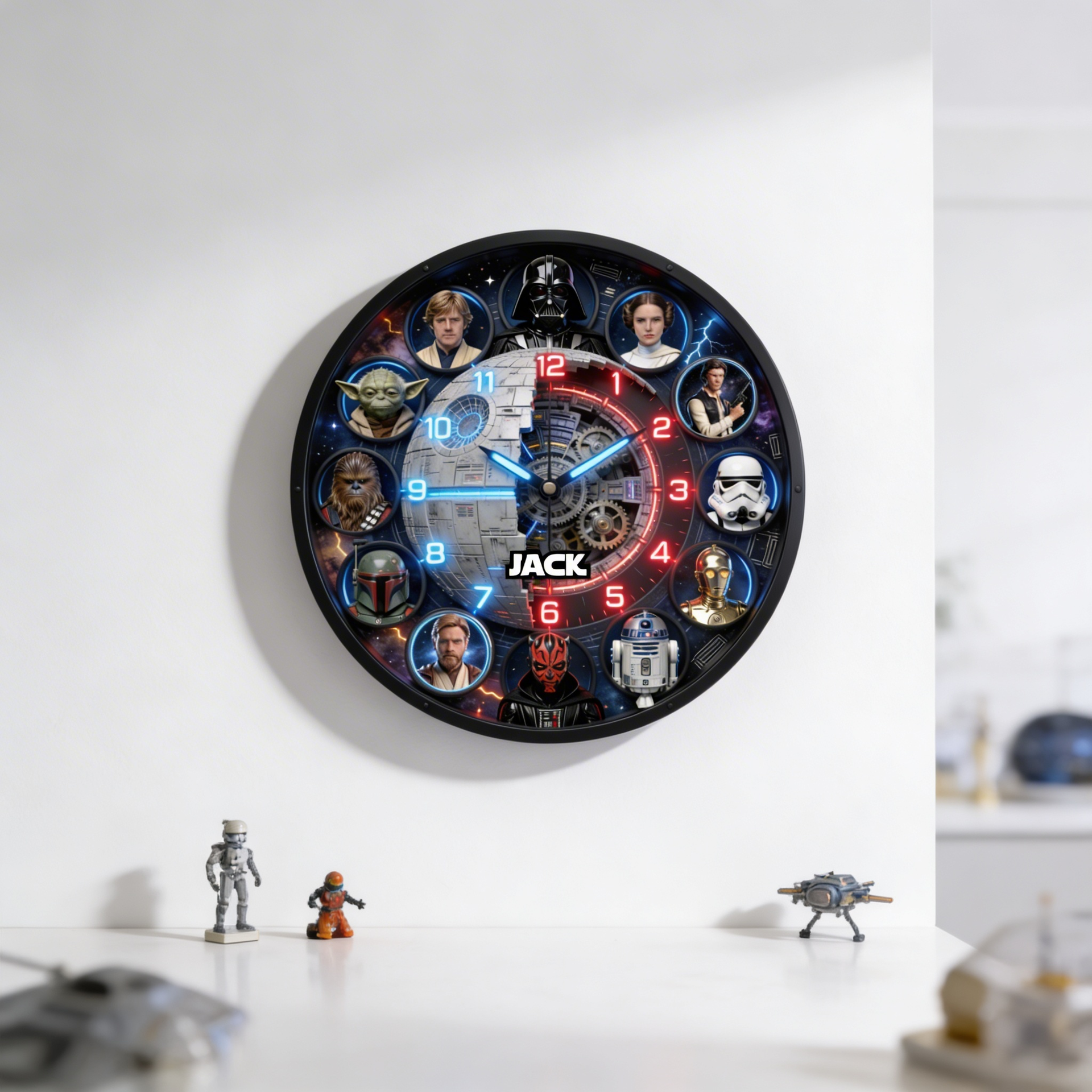 Personalized LED Wall Clock with Custom Name – Sci-Fi Galaxy Design Decor