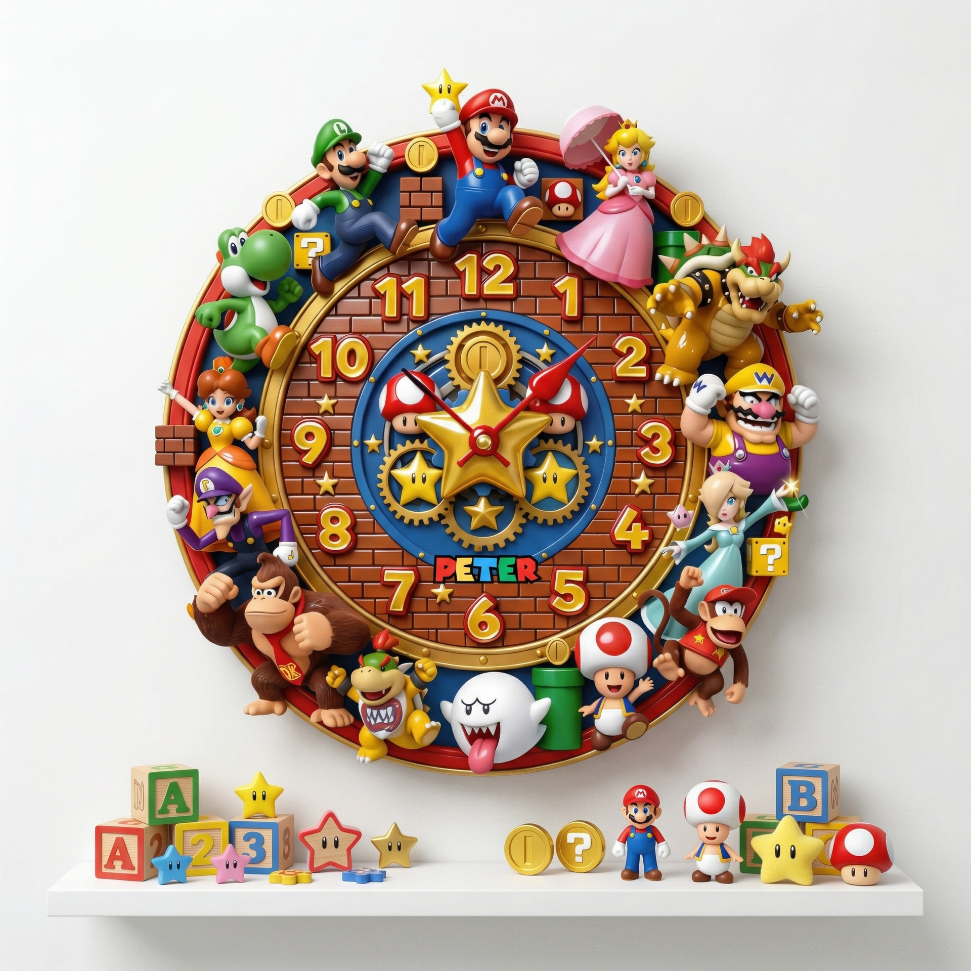 Personalized Name Wall Clock – Retro Game Style Character Decor