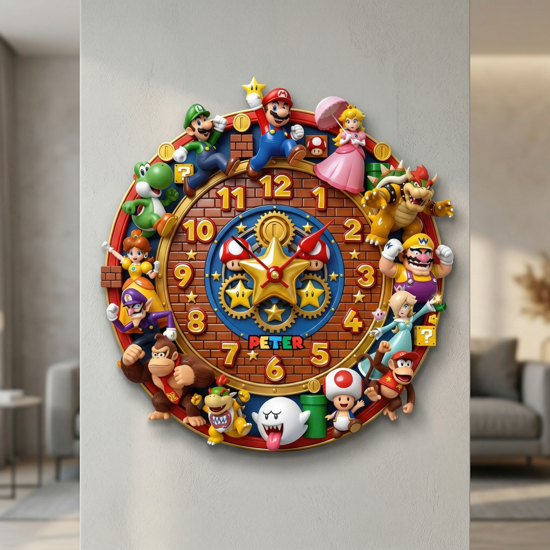 Personalized Name Wall Clock – Retro Game Style Character Decor