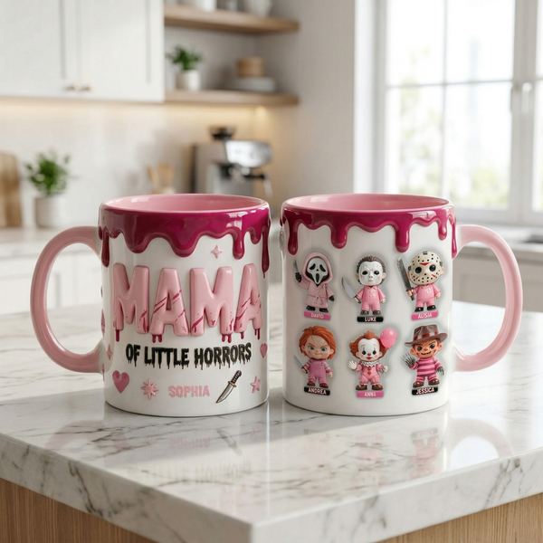 Personalized Mom Mug with Kids Characters – Cute Horror Family Coffee Cup