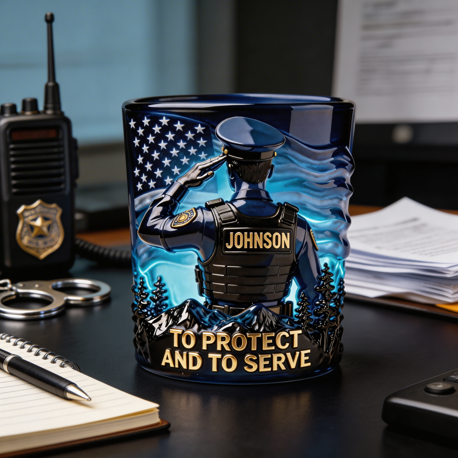 Personalized Police Officer Whiskey Glass – Custom Name “To Protect & Serve” Gift