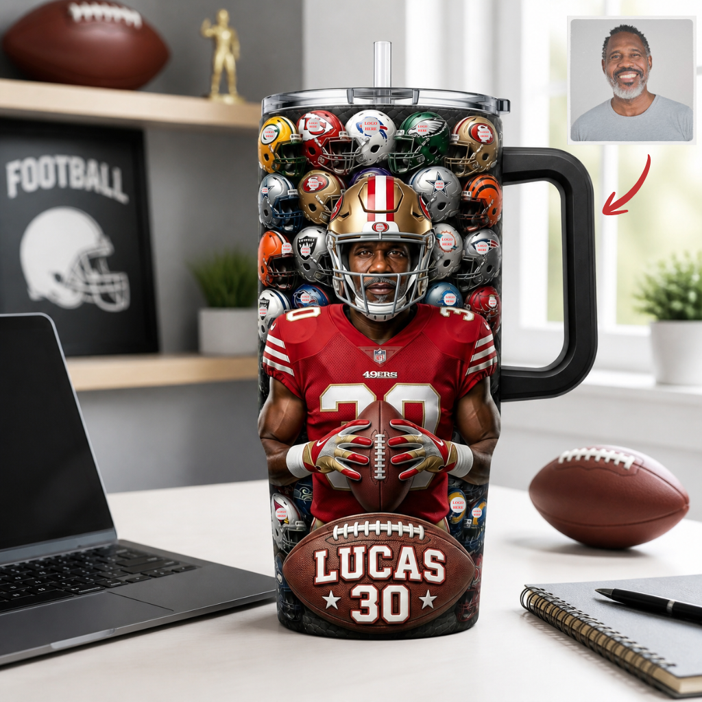 Custom Photo Name Football Tumbler, Personalized Player Cup, Game Day Gift for Football Fans hn21072026