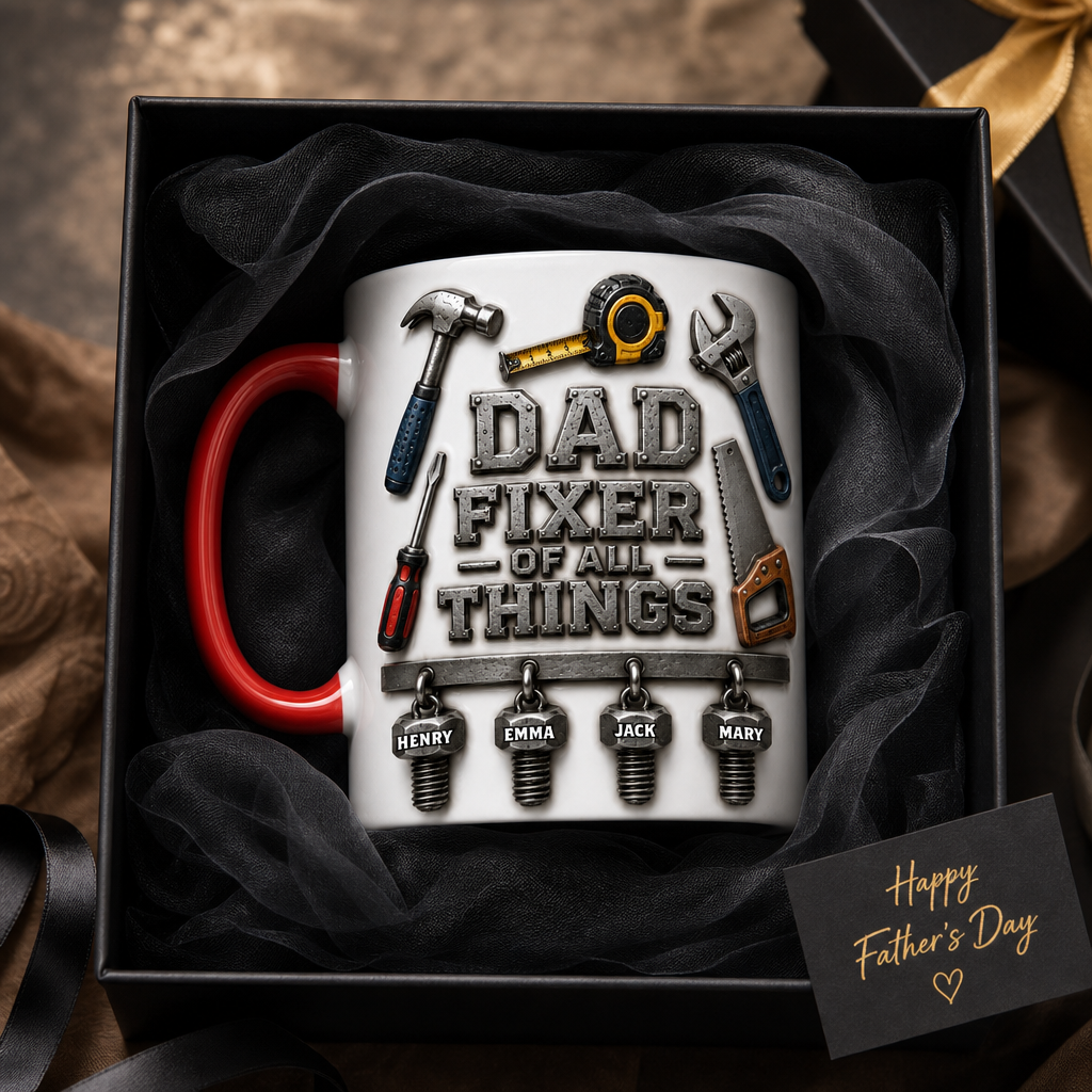 Personalized Dad Fixer Mug, Custom Tool Mug for Dad, Dad Fixer of All Things Coffee Mug, Father’s Day Gift for Handyman Dad, Custom Name Mug