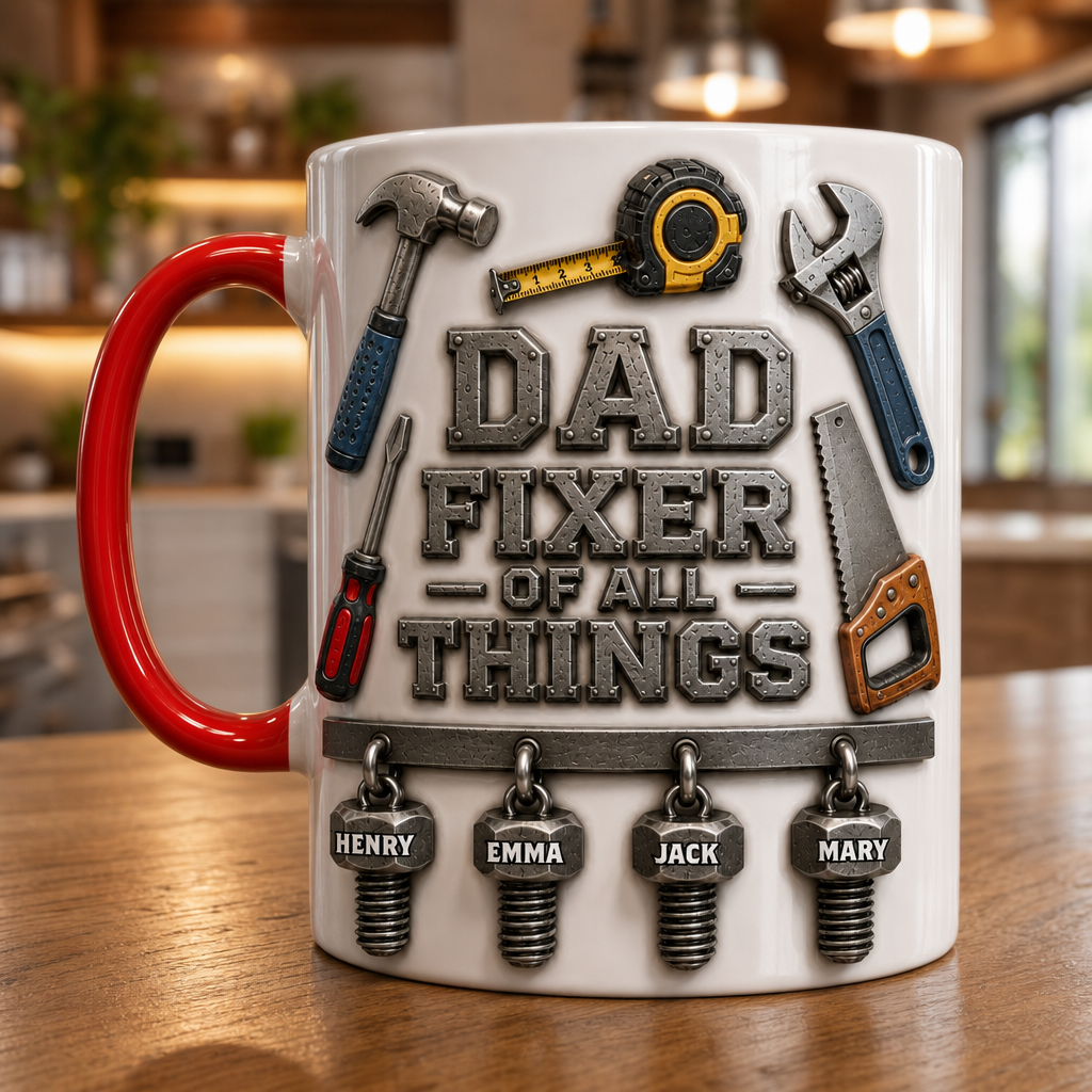 Personalized Dad Fixer Mug, Custom Tool Mug for Dad, Dad Fixer of All Things Coffee Mug, Father’s Day Gift for Handyman Dad, Custom Name Mug