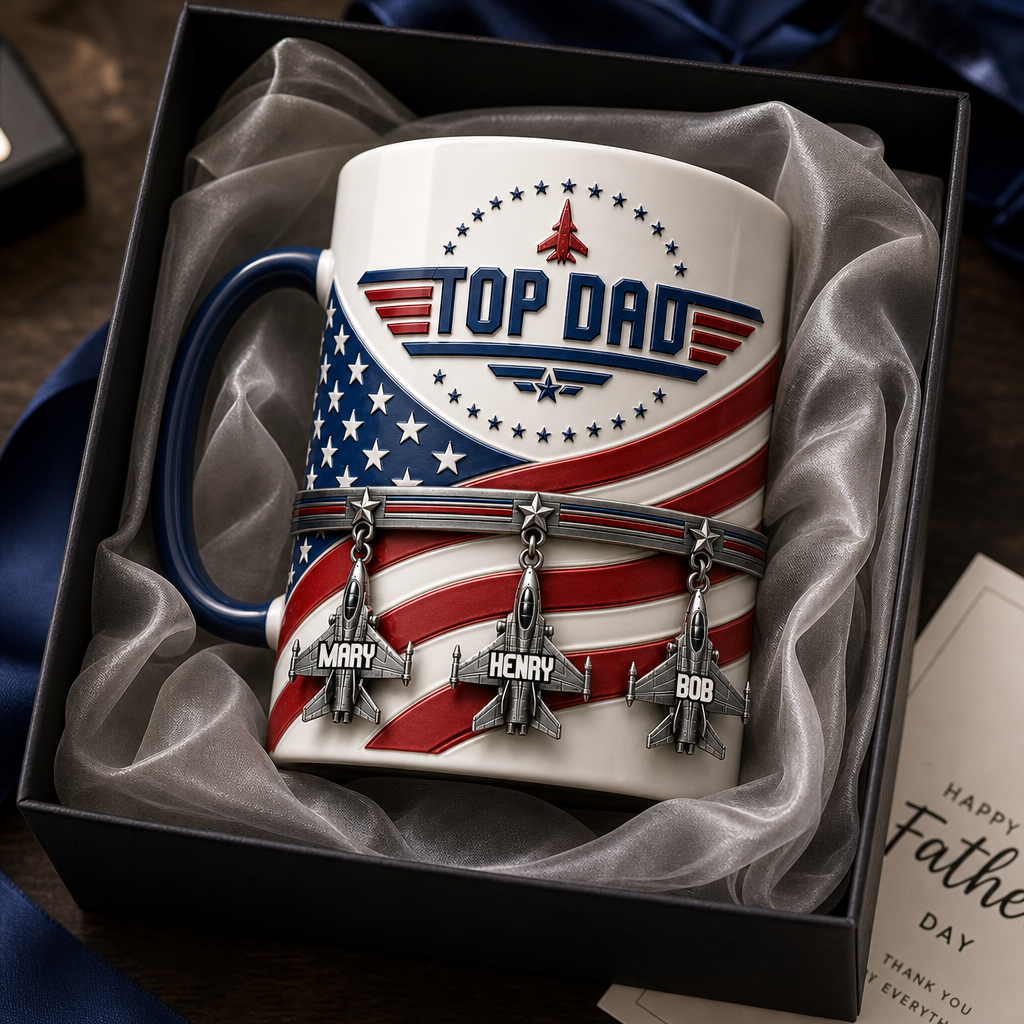 Personalized Top Dad Air Force Mug, Custom Fighter Jet Mug for Dad, Aviation Coffee Mug Gift, Military Dad Mug, Father’s Day Gift for Pilot & Veteran Dad