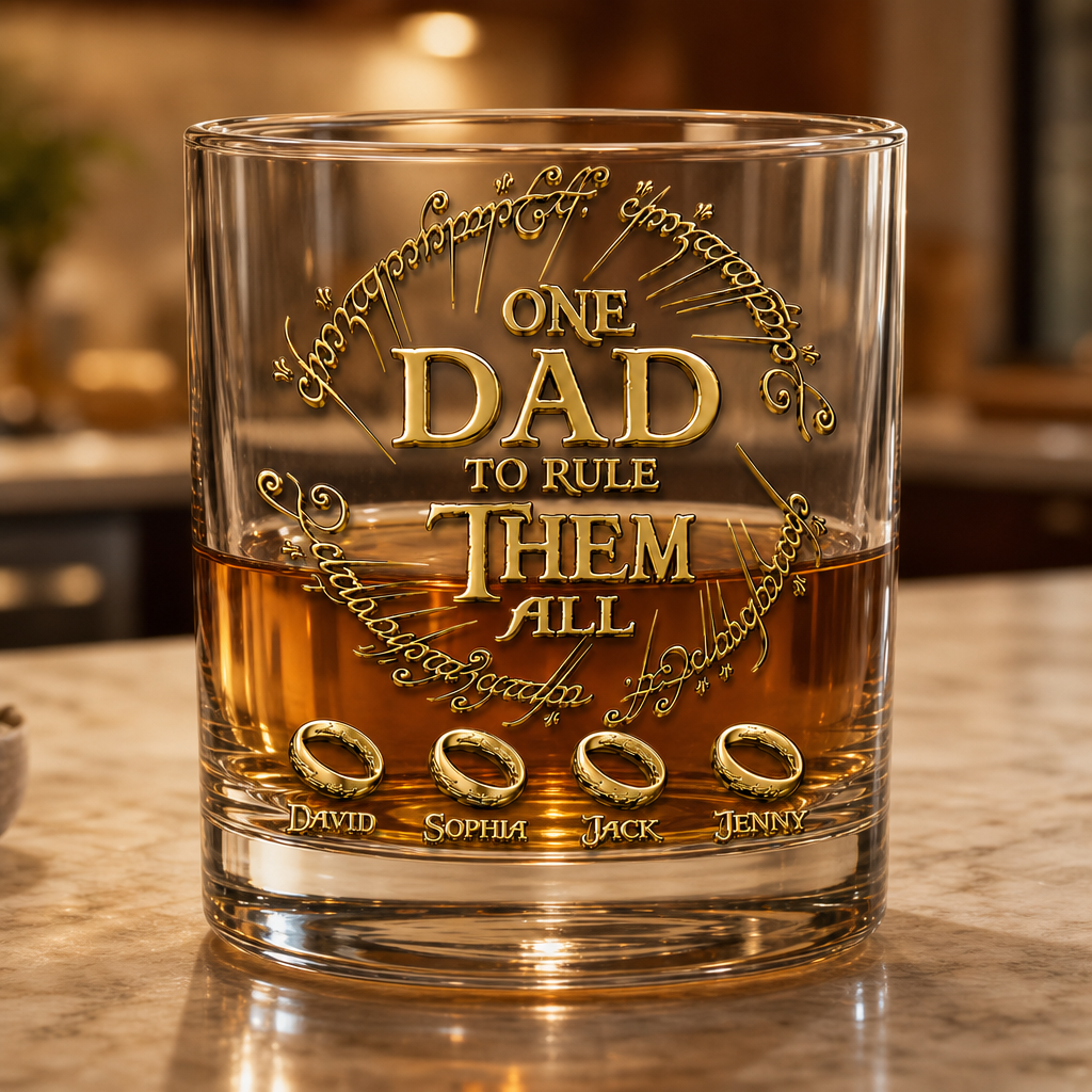 Custom Engraved Whiskey Glass For Dad Personalized Bourbon Glass Custom Names Gift For Father Father's Day Whiskey Lover Gift Scotch Glass Barware Gift For Him