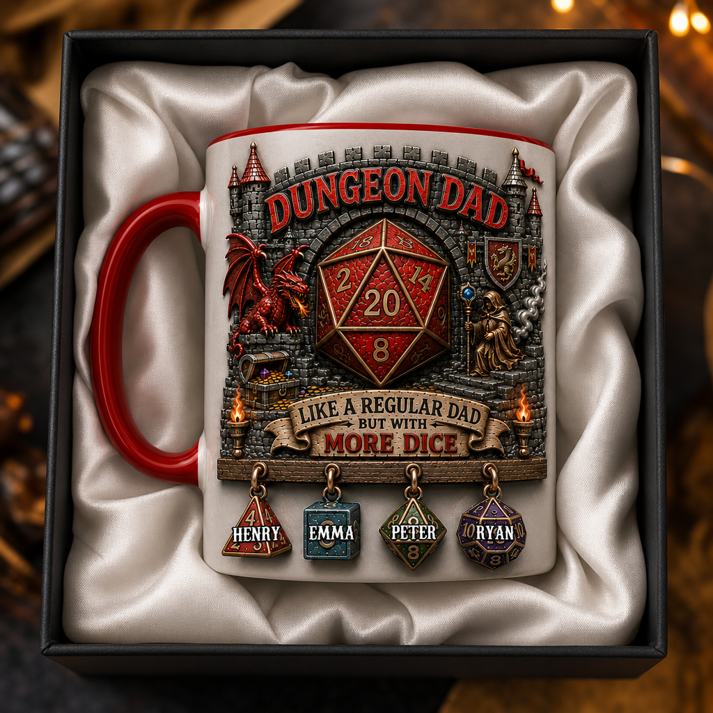 Custom DND Dad Mug Personalized Dice Mug Gift For Dad Dungeon Master Coffee Mug Dungeons And Dragons Fan Gift RPG Gamer Mug Father's Day Gift For Him