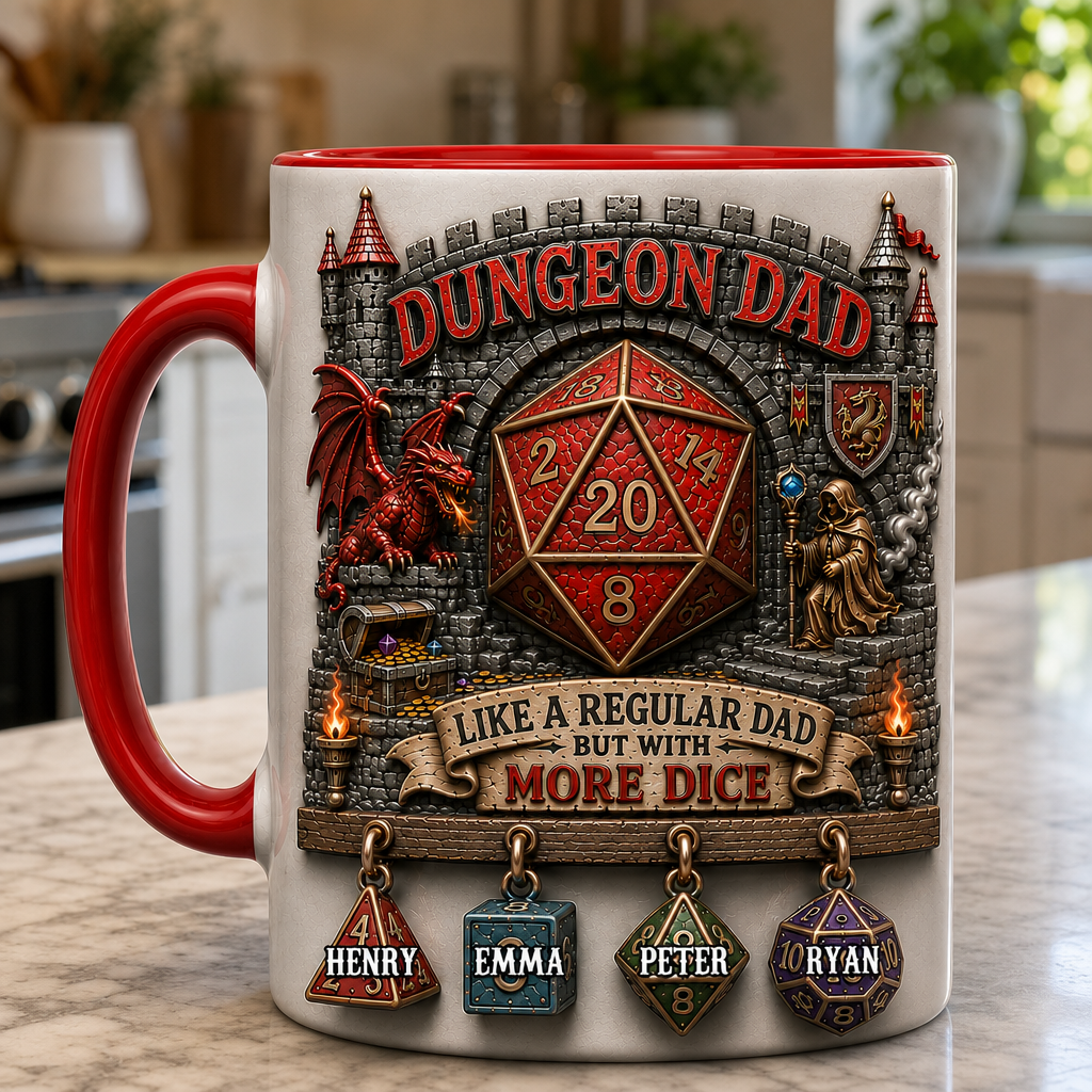 Custom DND Dad Mug Personalized Dice Mug Gift For Dad Dungeon Master Coffee Mug Dungeons And Dragons Fan Gift RPG Gamer Mug Father's Day Gift For Him