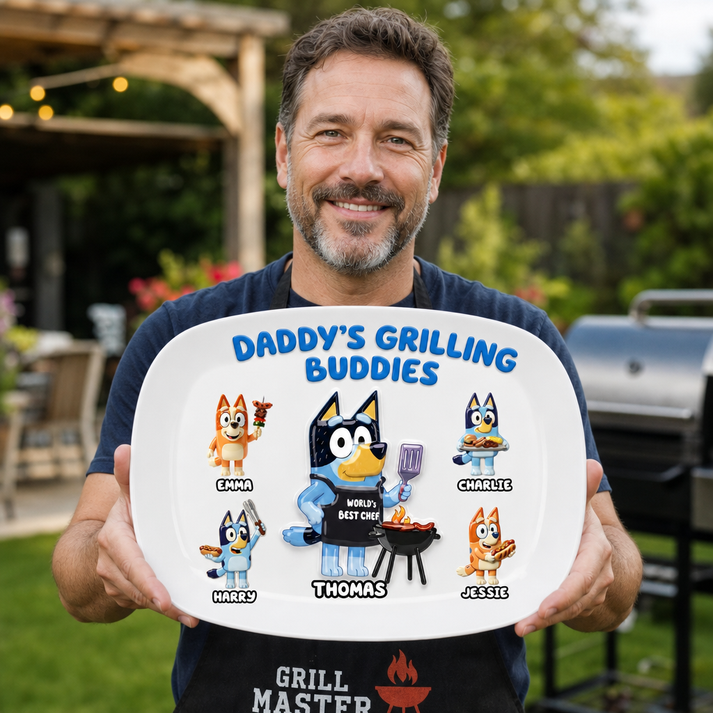 Custom Dad Grilling Plate, Personalized BBQ Plate, Gift For Dad, Custom Name Family Serving Plate, Father’s Day Gift, BBQ Lover Kitchen Decor, Gift For Grandpa, Funny Grill Master Plate