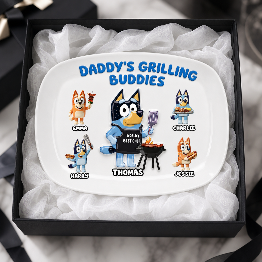 Custom Dad Grilling Plate, Personalized BBQ Plate, Gift For Dad, Custom Name Family Serving Plate, Father’s Day Gift, BBQ Lover Kitchen Decor, Gift For Grandpa, Funny Grill Master Plate